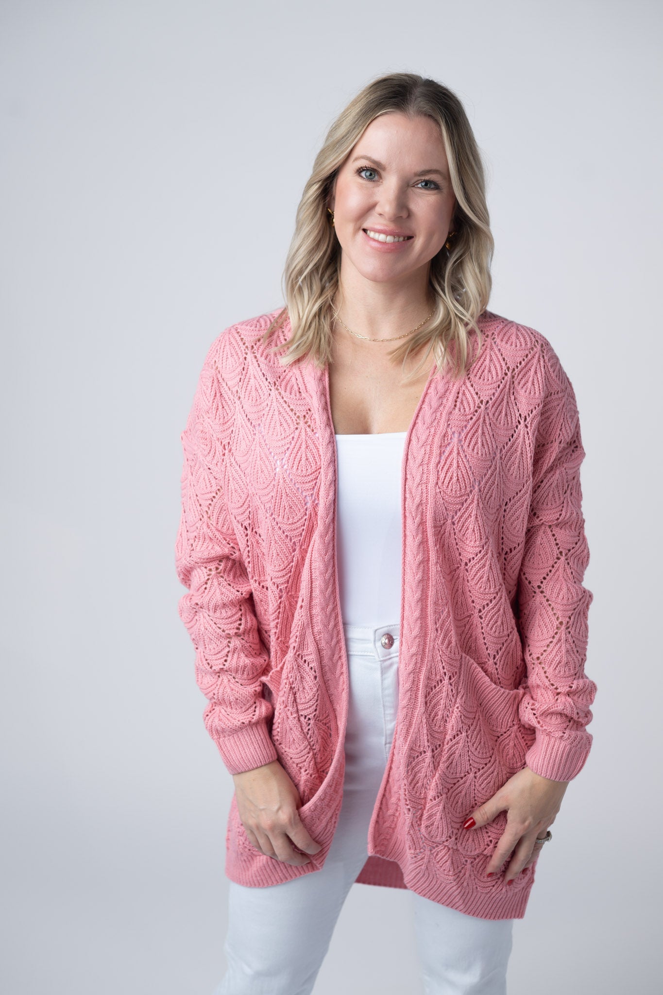 Open Knit Cardigan - Rose