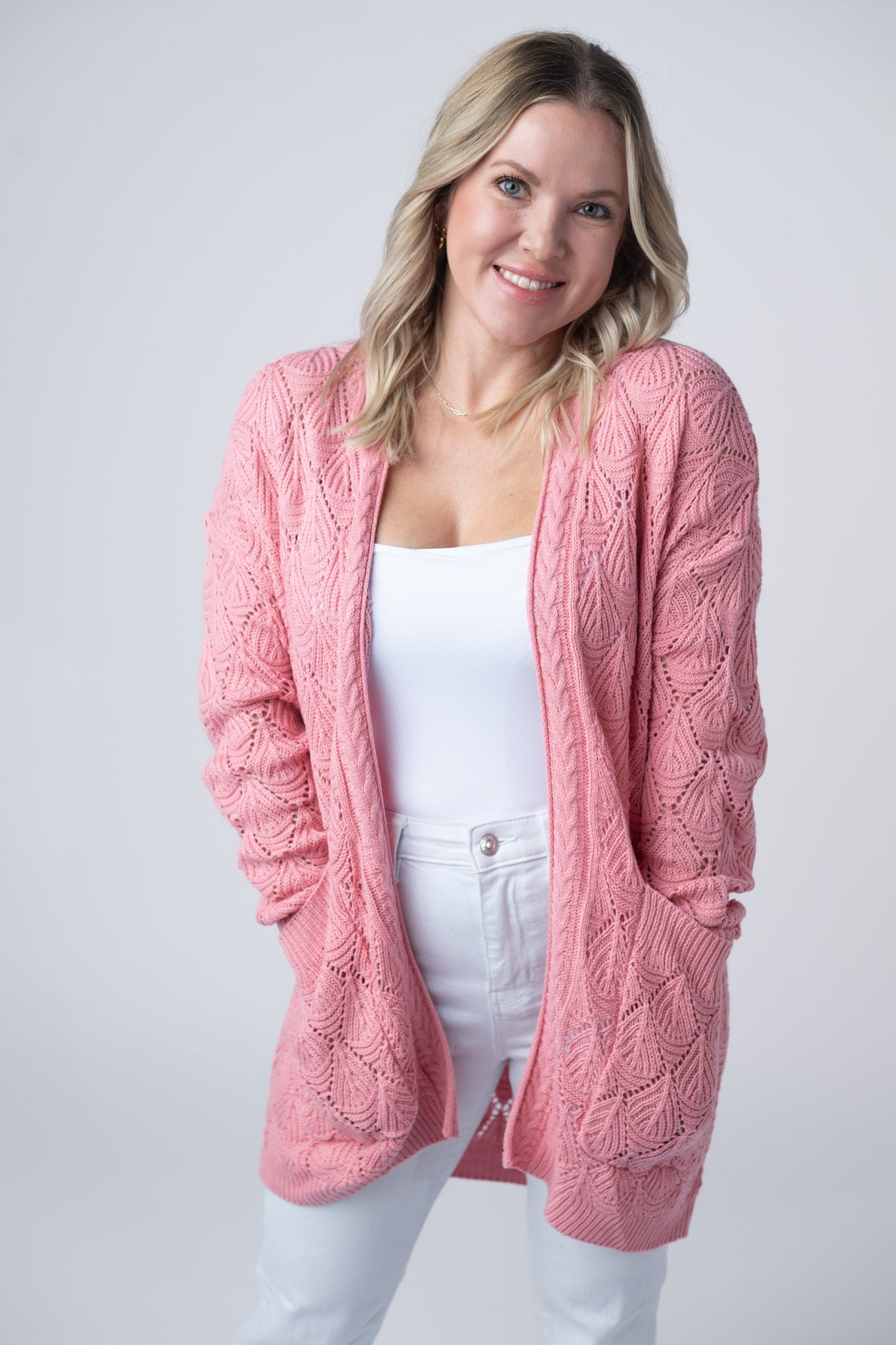 Open Knit Cardigan - Rose