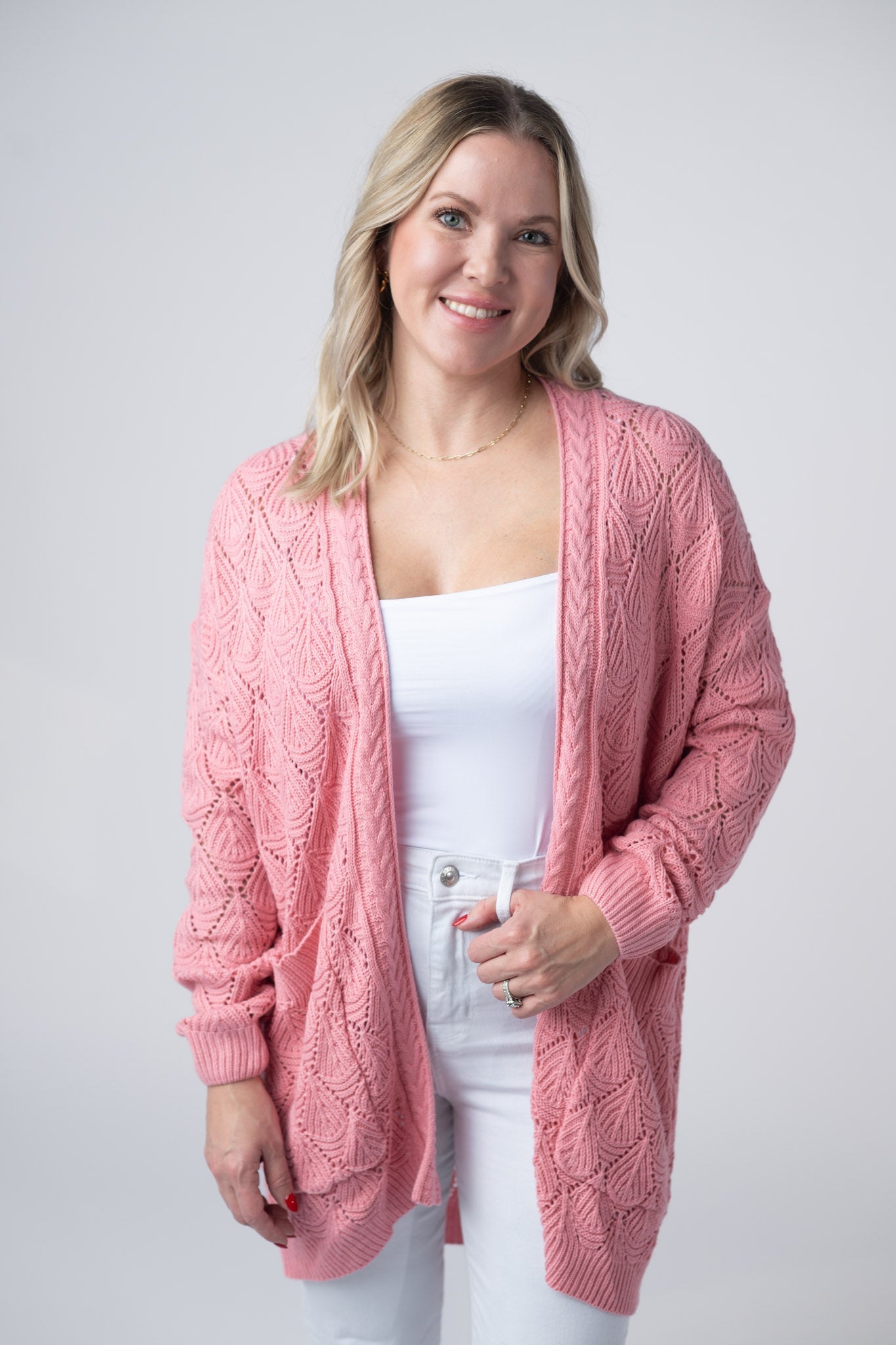 Open Knit Cardigan - Rose