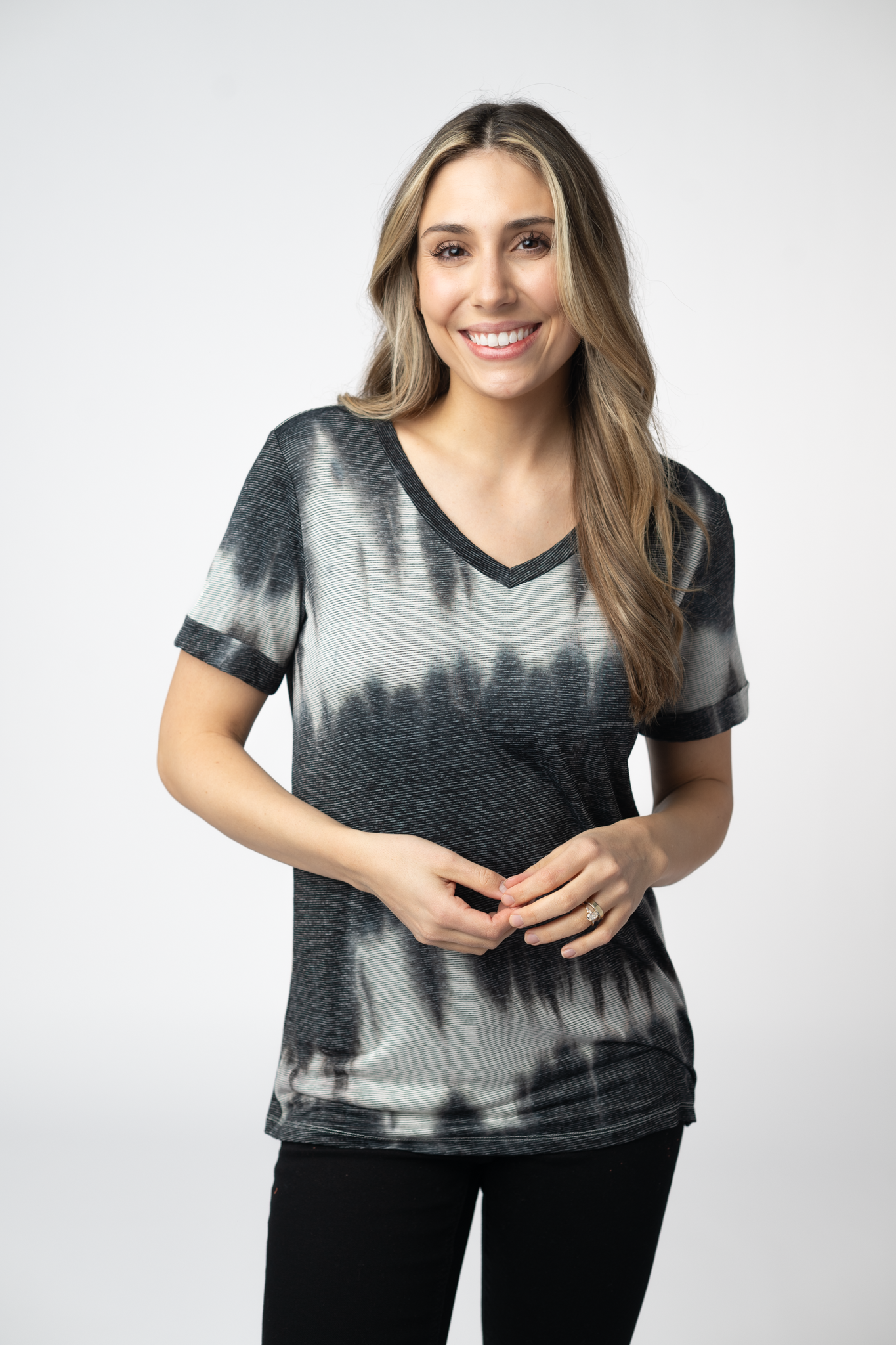 Sophie Top - Ombre Micro Stripes Midnight and White