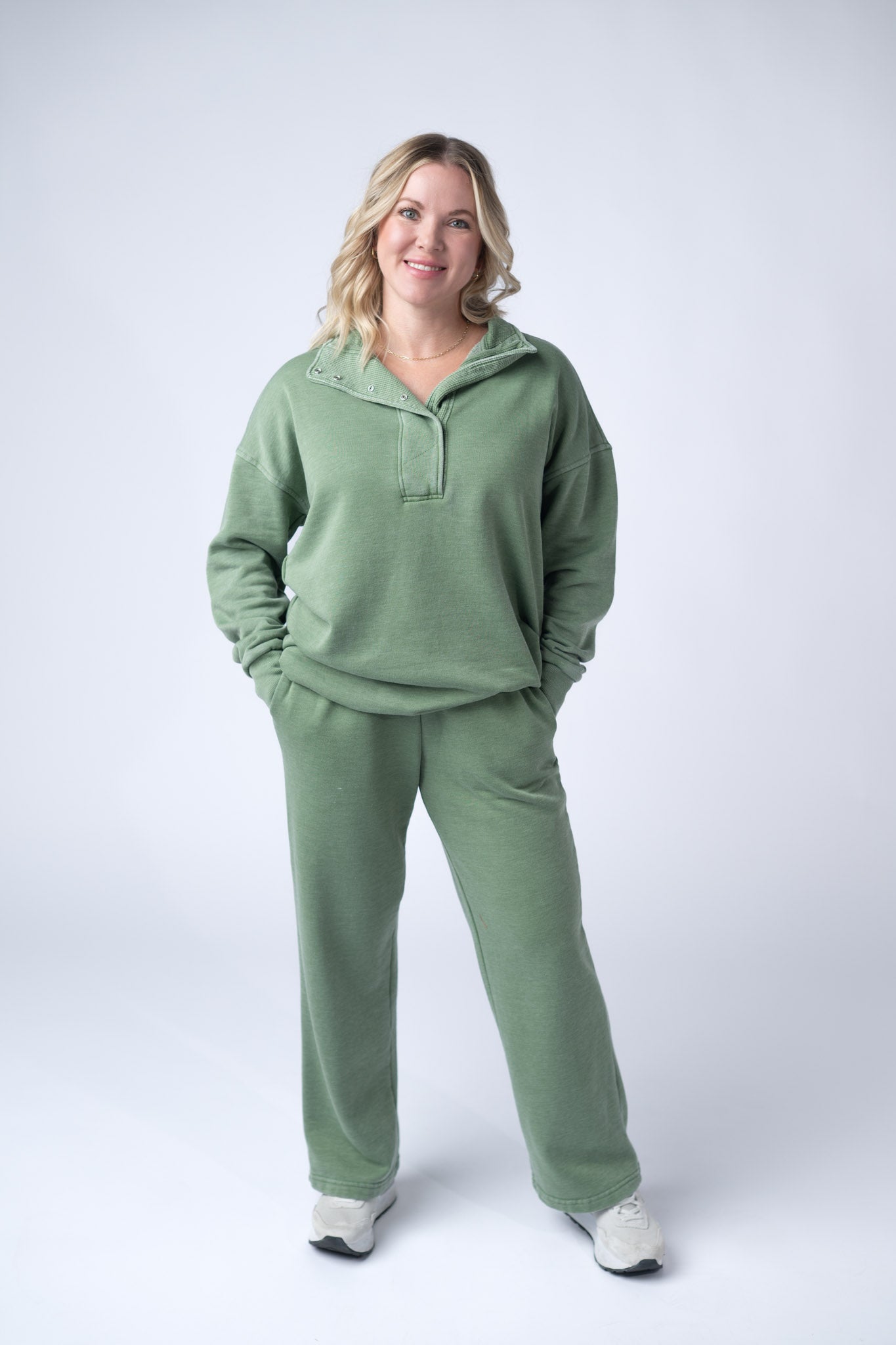 Wide Leg Vintage Wash Bottoms - Olive