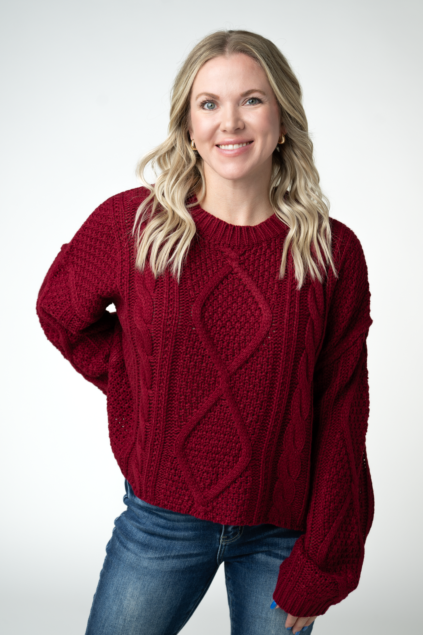Cable Knit Sweater - Cranberry