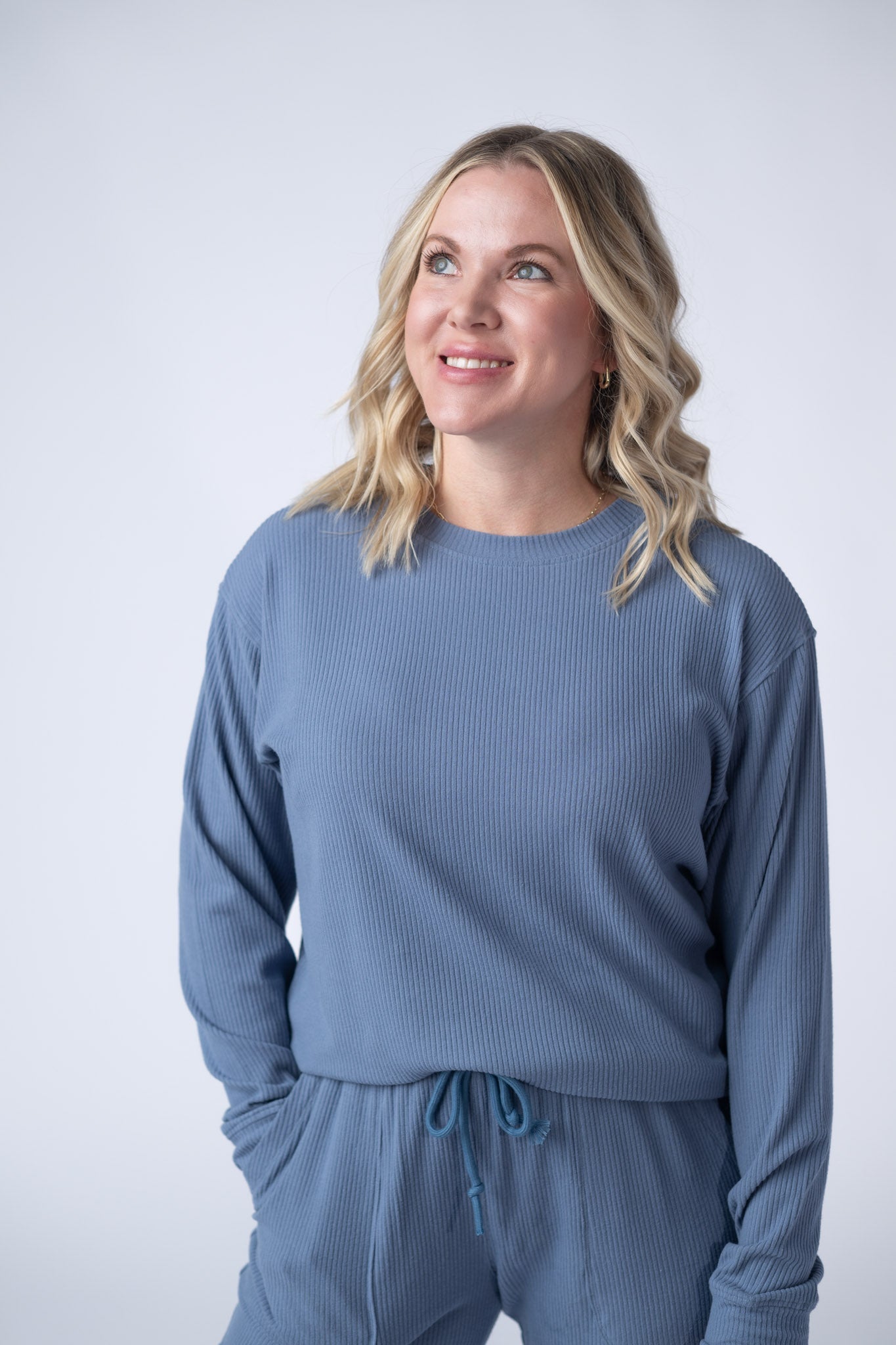 Corrine Ribbed Pullover Top - Denim