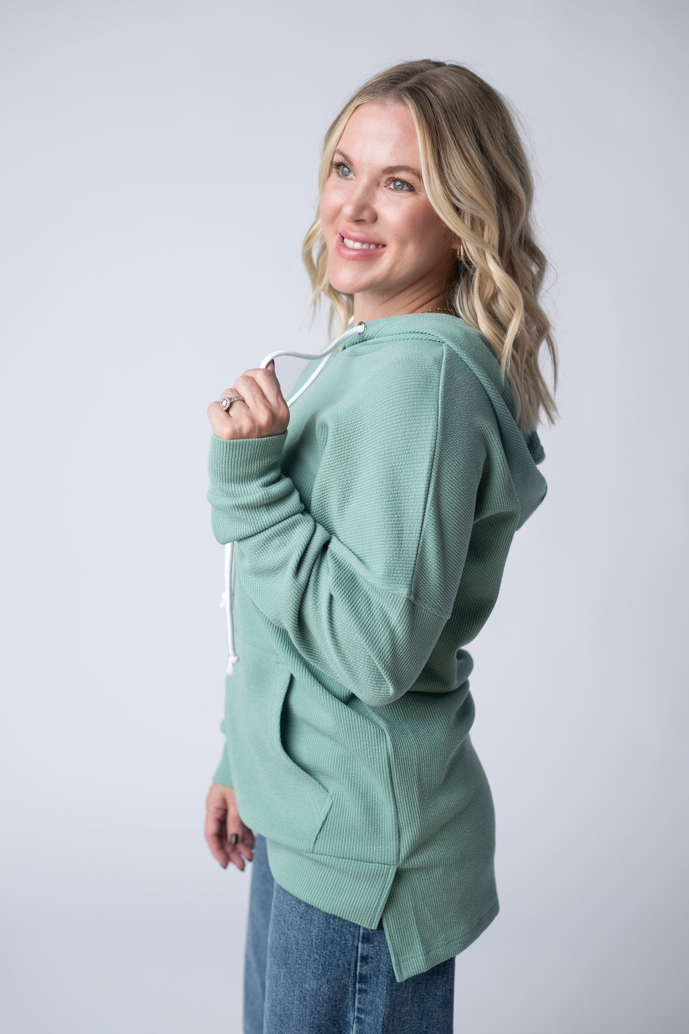 Kacey Ribbed Hoodie - Sage