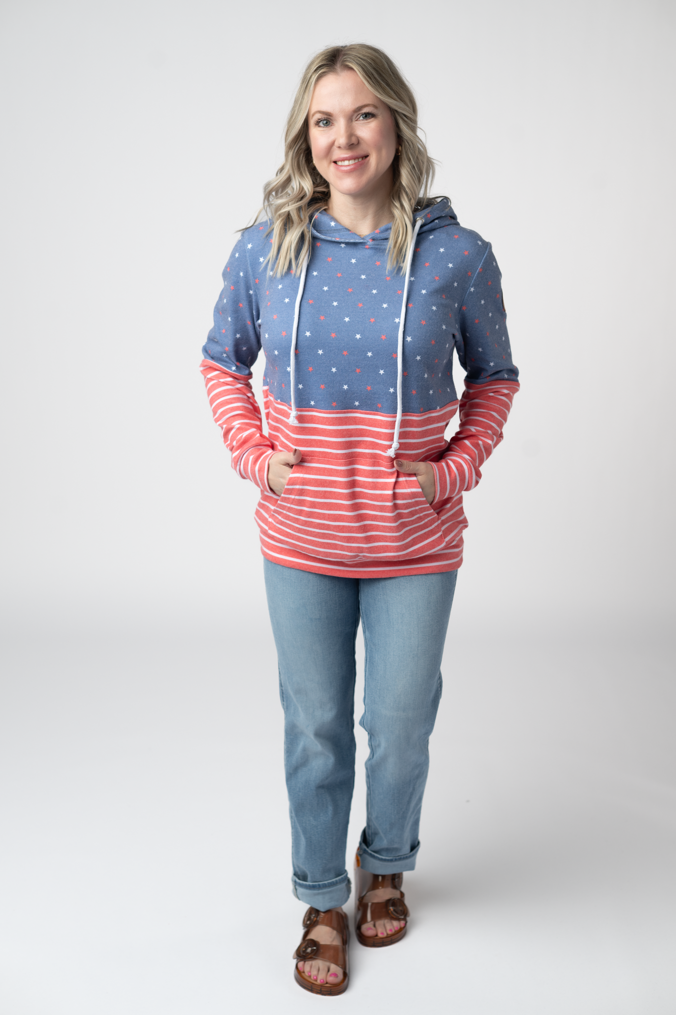 Hailey Pullover Hoodie - Faded Navy Freedom Stars and Stripes