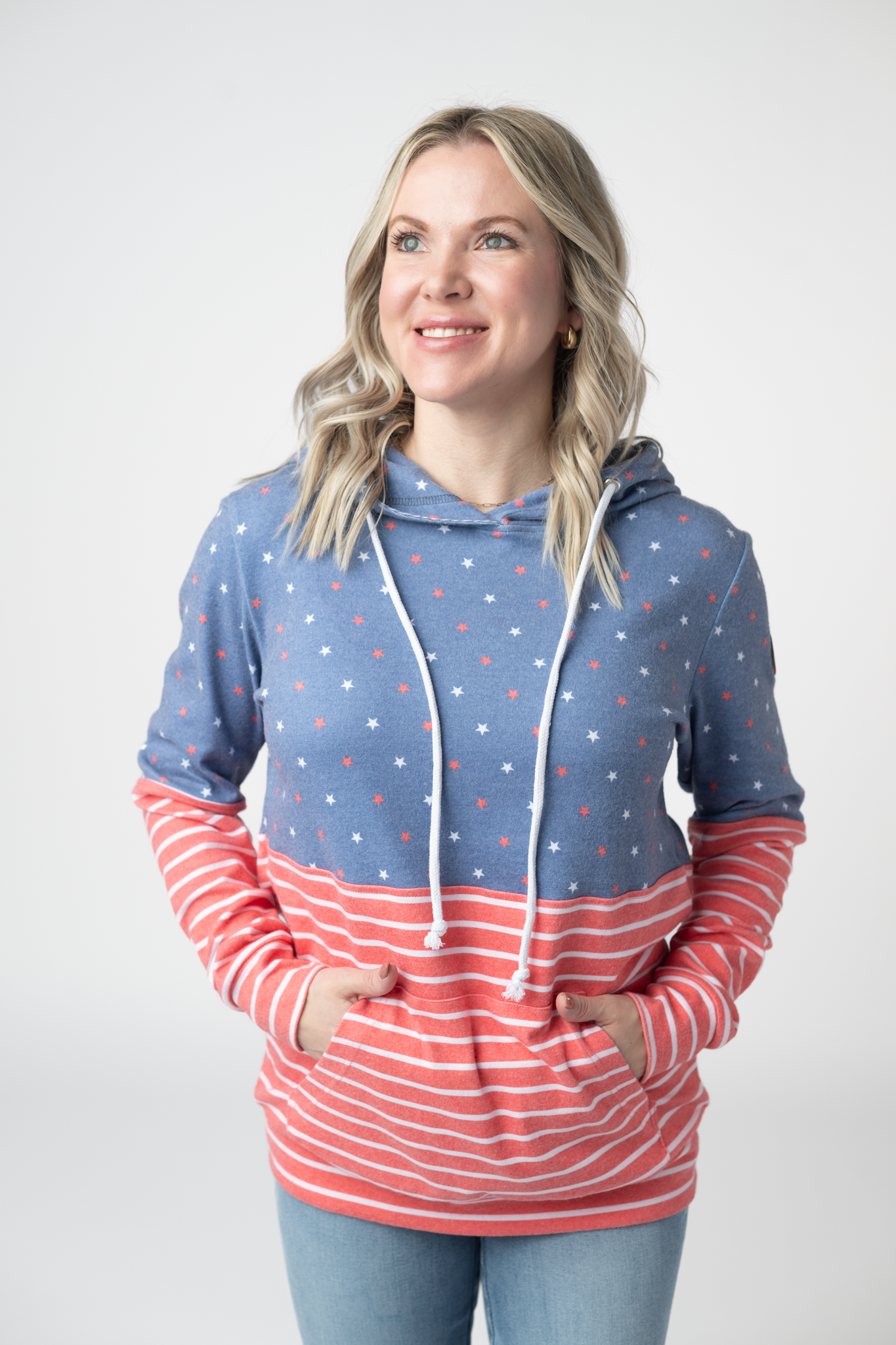 Hailey Pullover Hoodie - Faded Navy Freedom Stars and Stripes