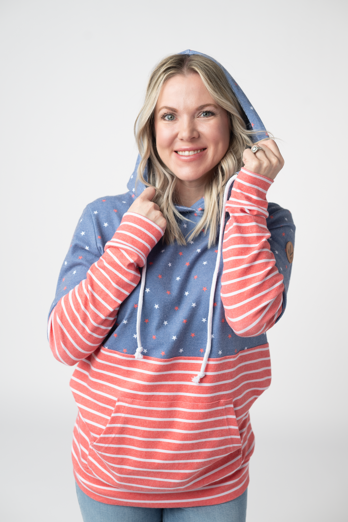 Hailey Pullover Hoodie - Faded Navy Freedom Stars and Stripes