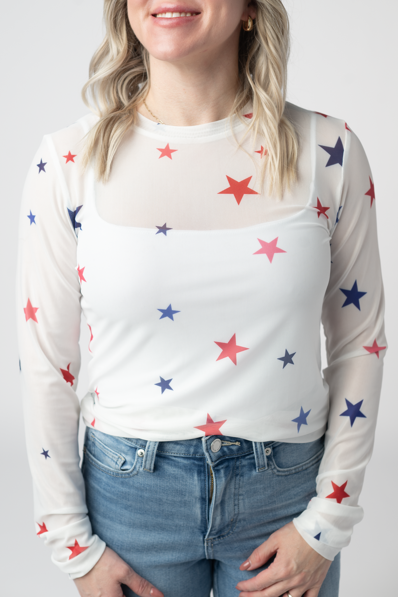 Mesh Long Sleeve Top - Stars