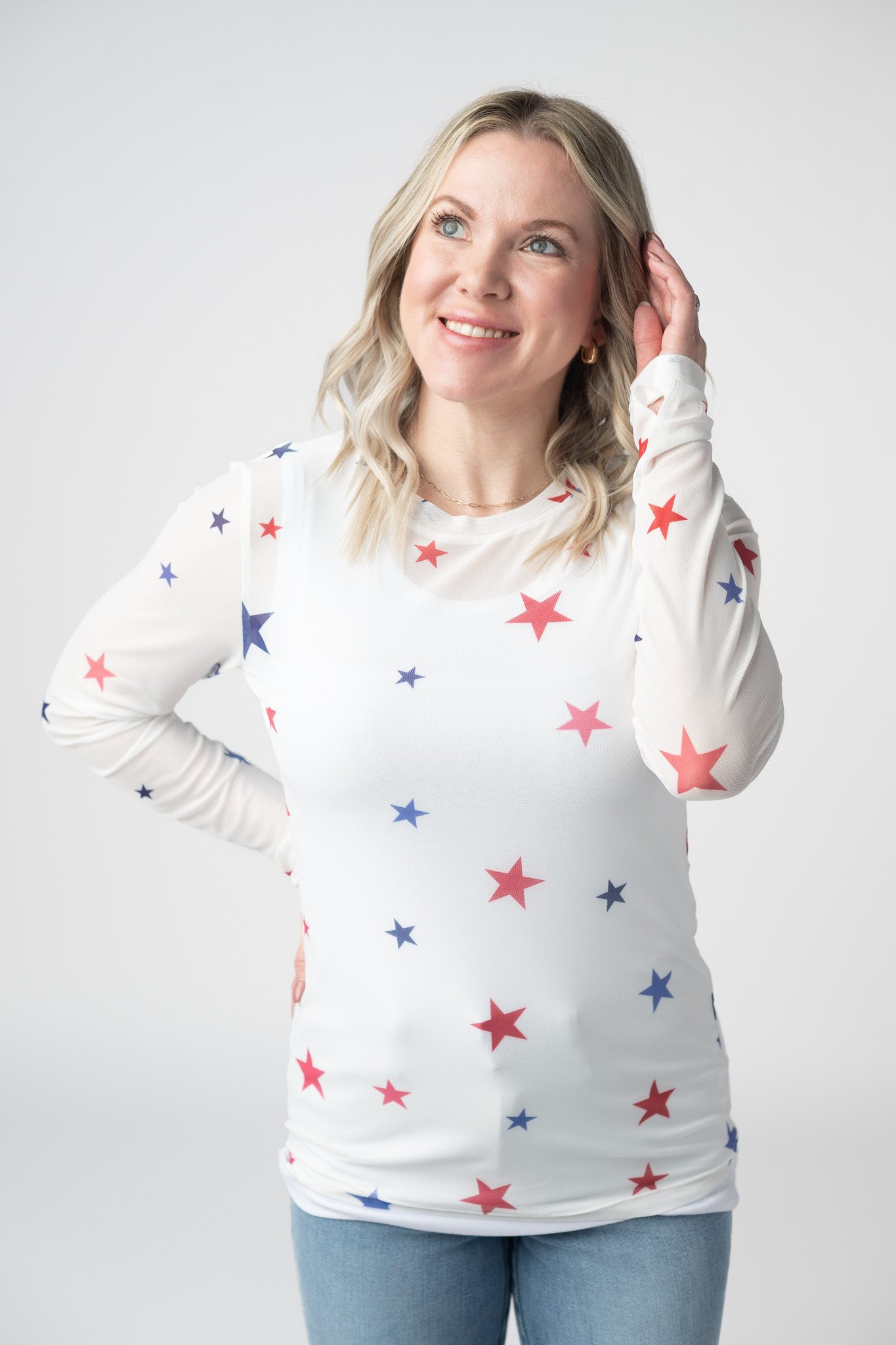 Mesh Long Sleeve Top - Stars