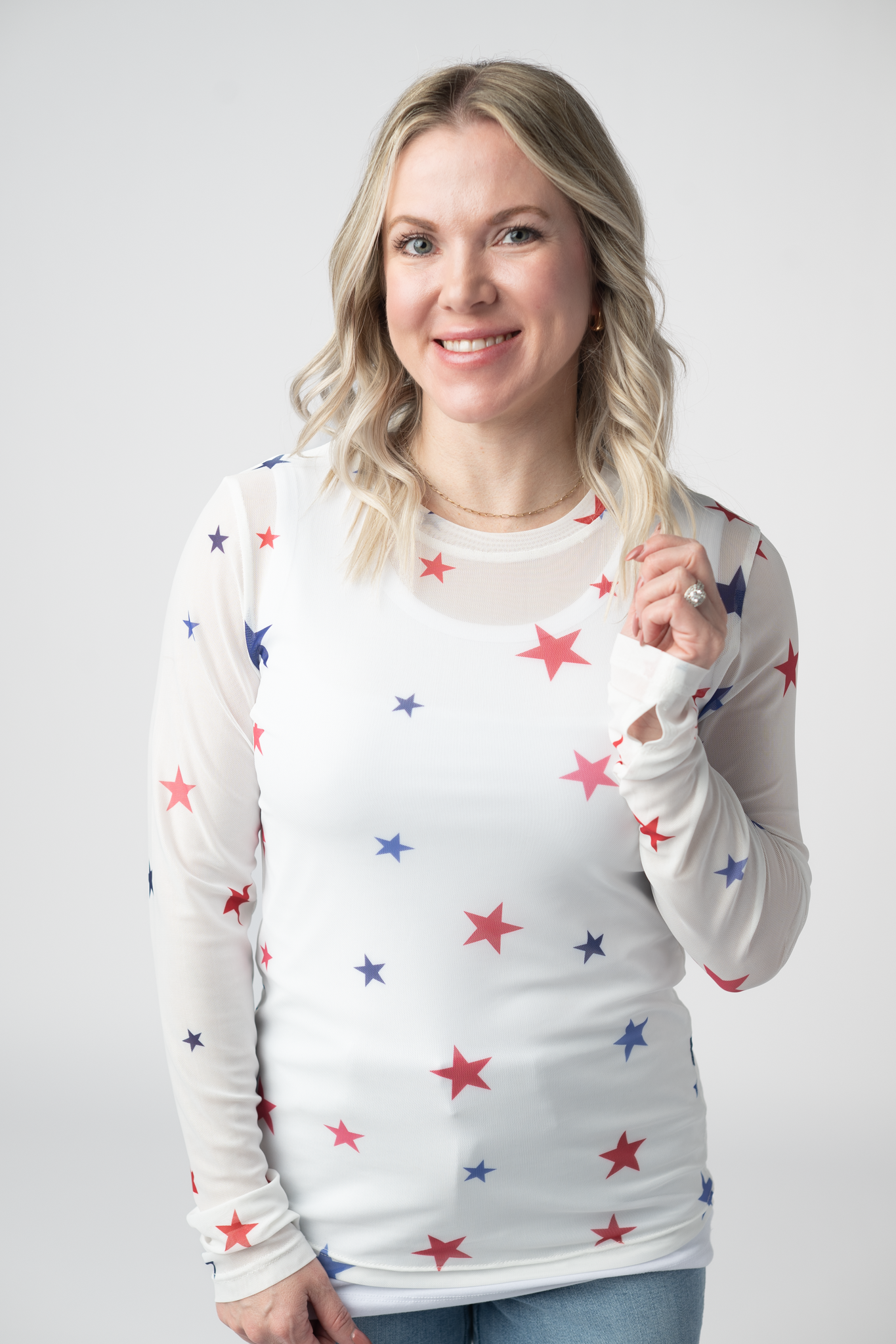 Mesh Long Sleeve Top - Stars