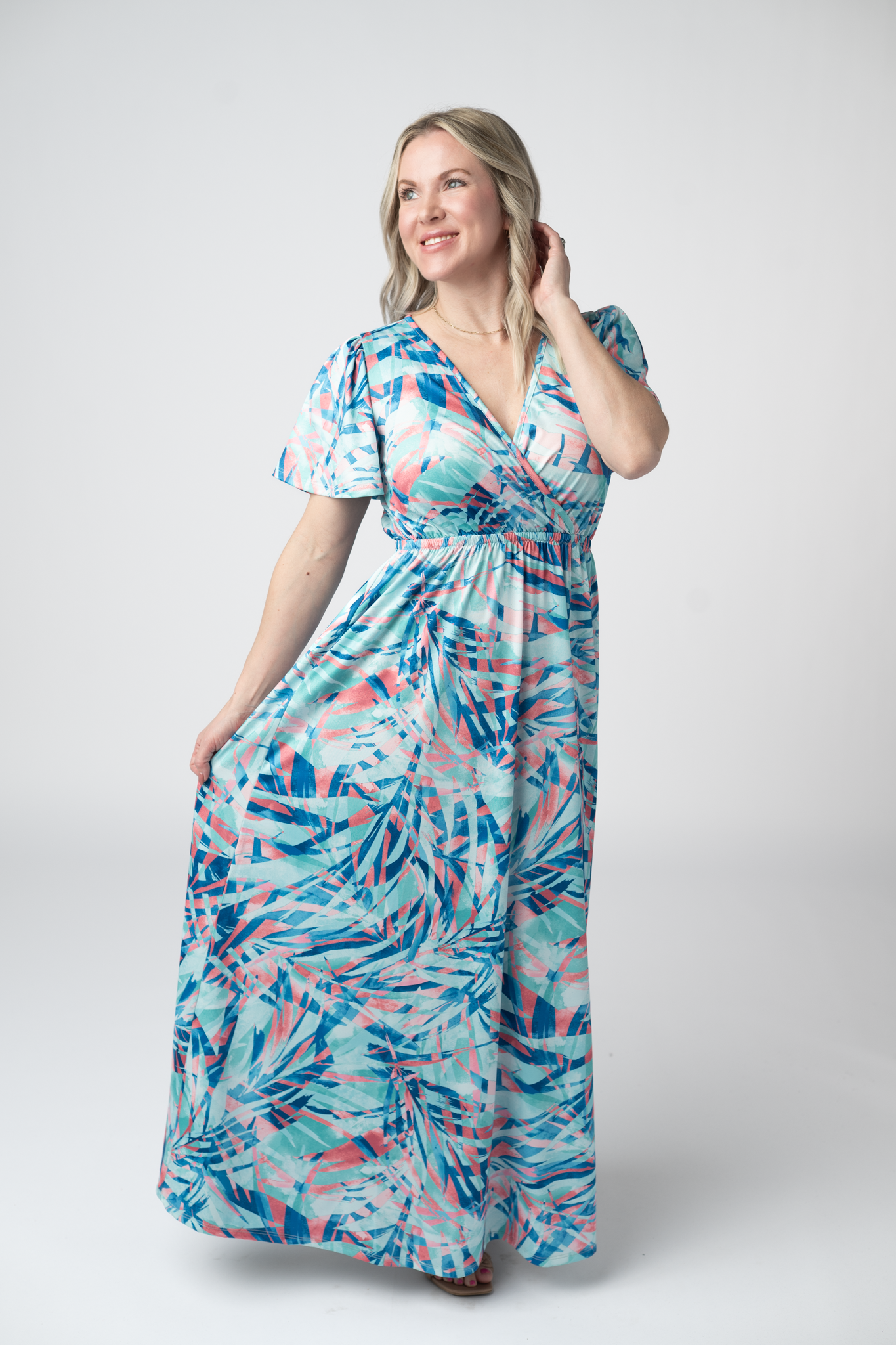 Millie Maxi Dress - Abstract Aqua Breeze