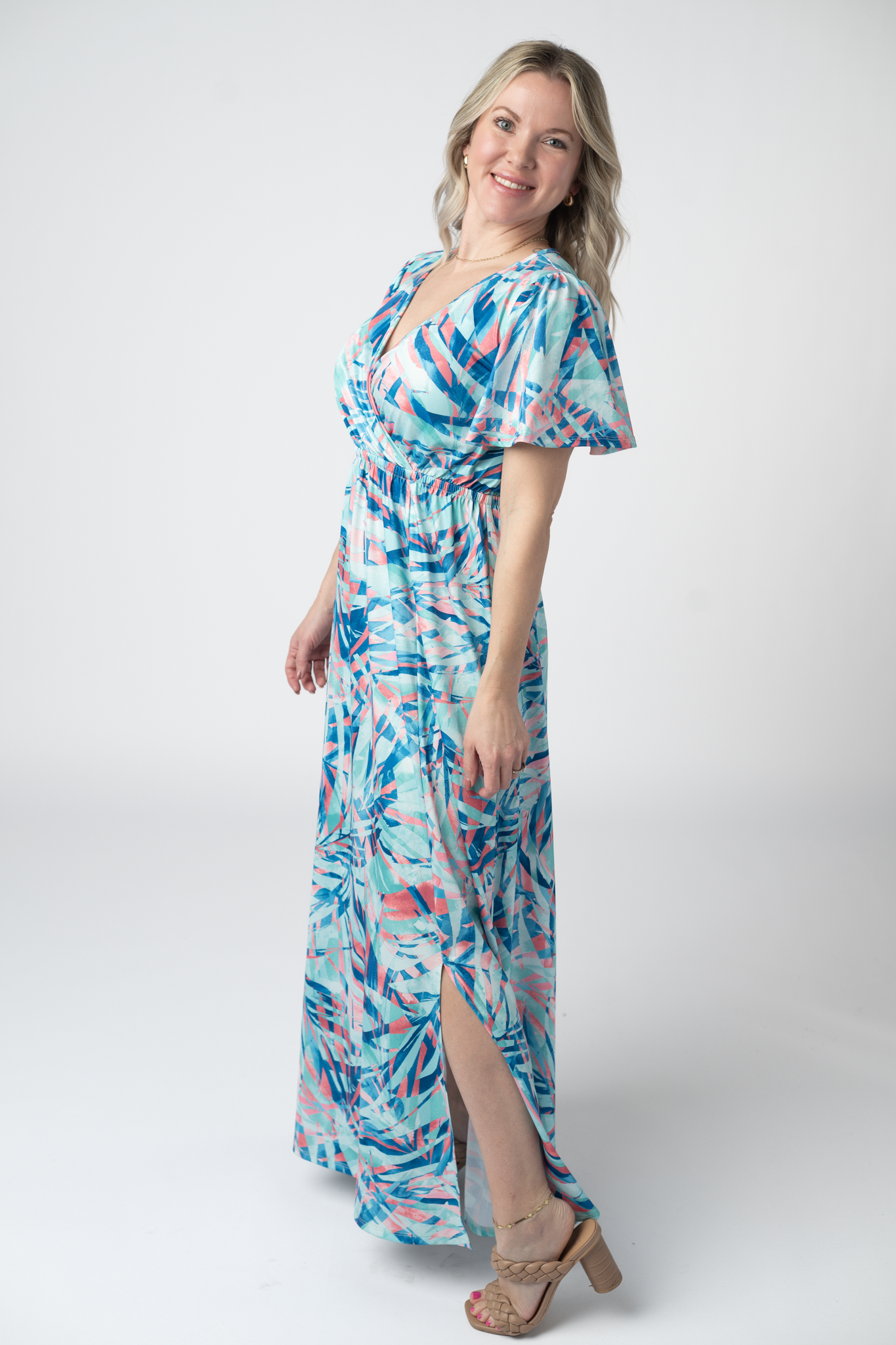 Millie Maxi Dress - Abstract Aqua Breeze
