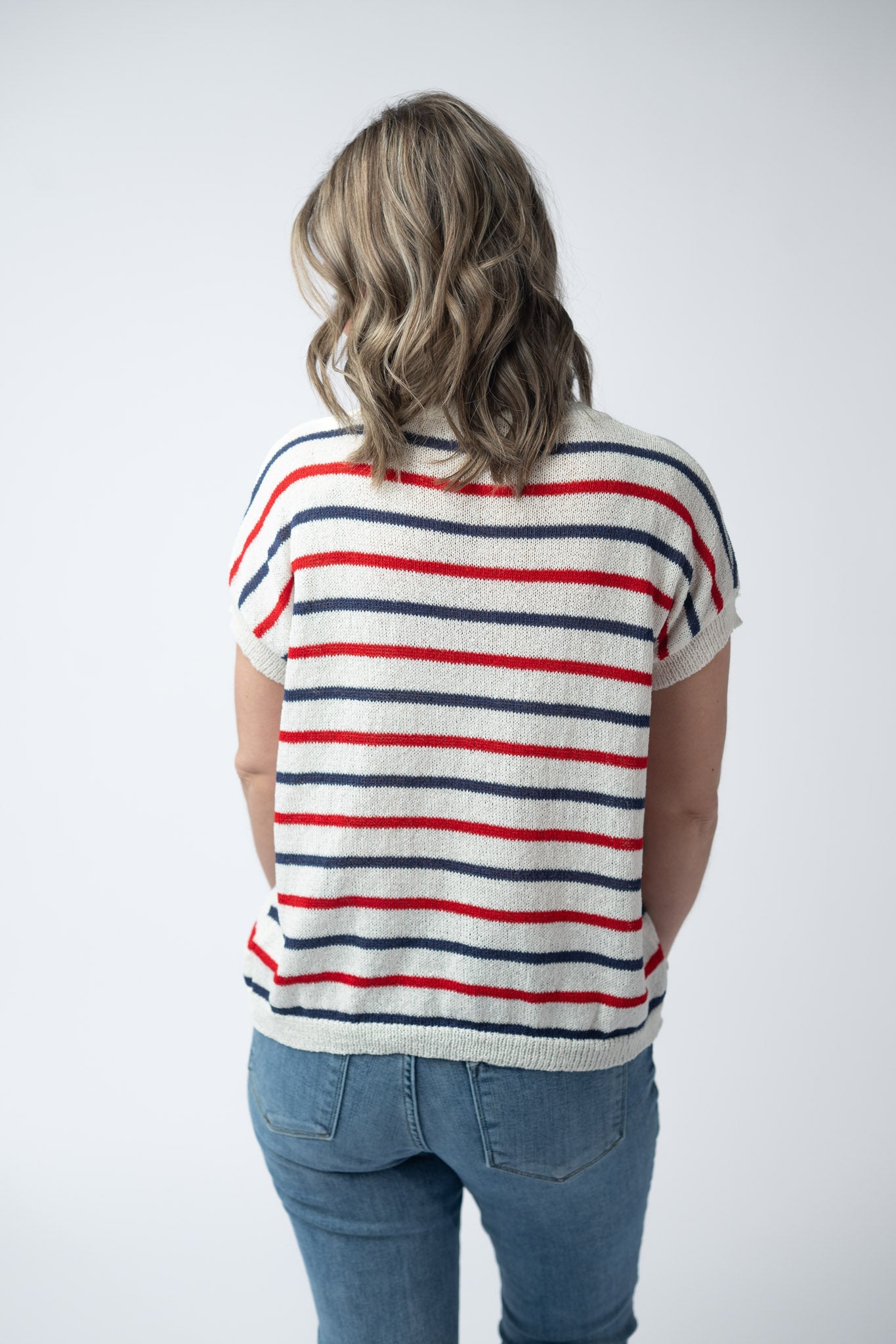 Red, White, and Blue Stripes Open Knit Top