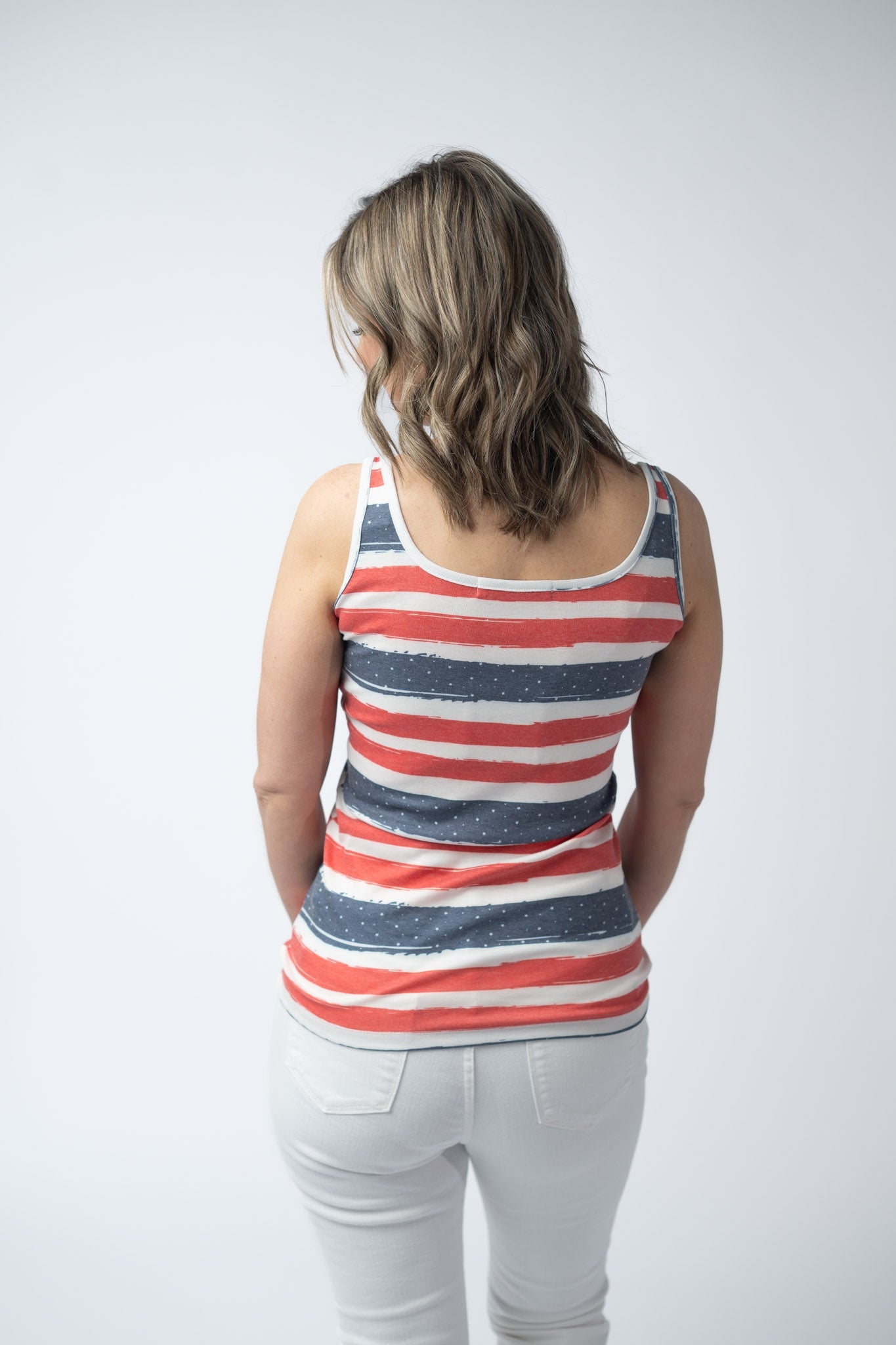 Kennedy Tank - Striped Red, White, and Micro Blue Stars