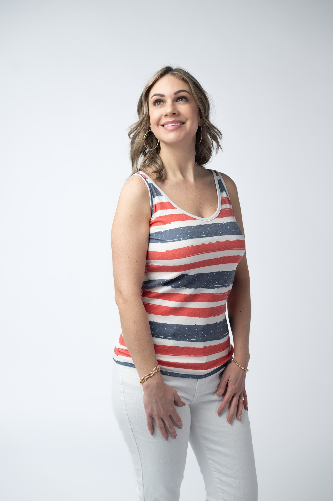 Kennedy Tank - Striped Red, White, and Micro Blue Stars