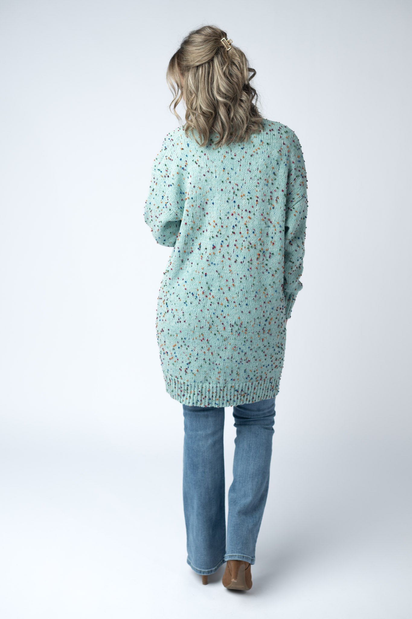Carly Confetti Dot Cardigan - Aqua Blue