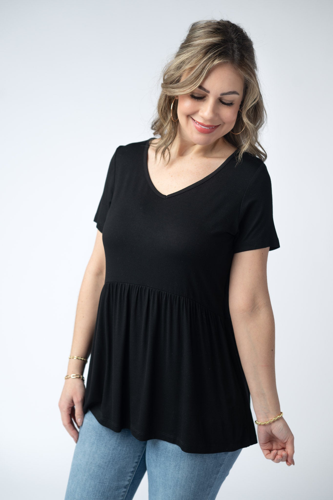 Sarah Ruffle Short Sleeve - Black