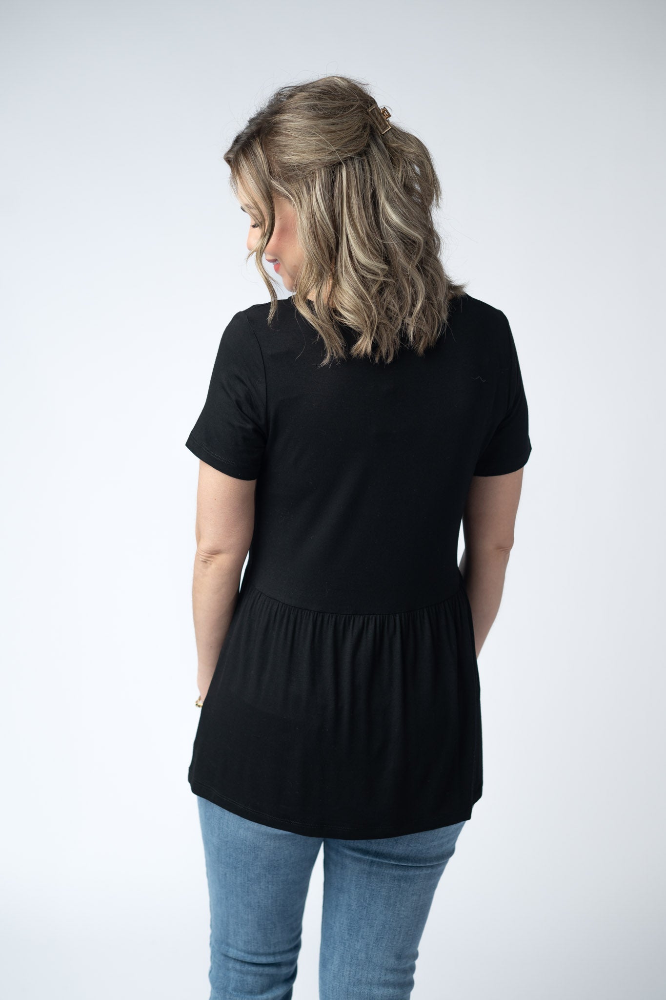 Sarah Ruffle Short Sleeve - Black
