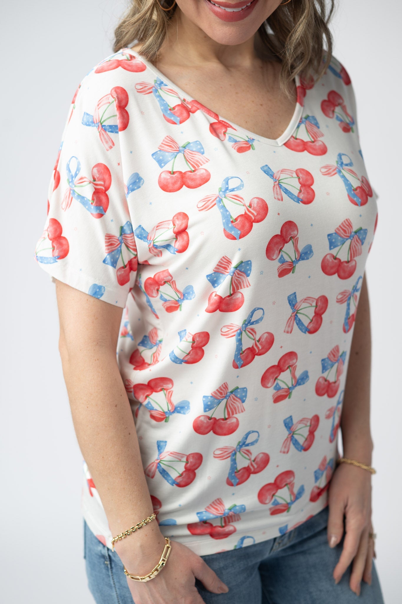 Chloe Cozy Top - Patriotic Cherries