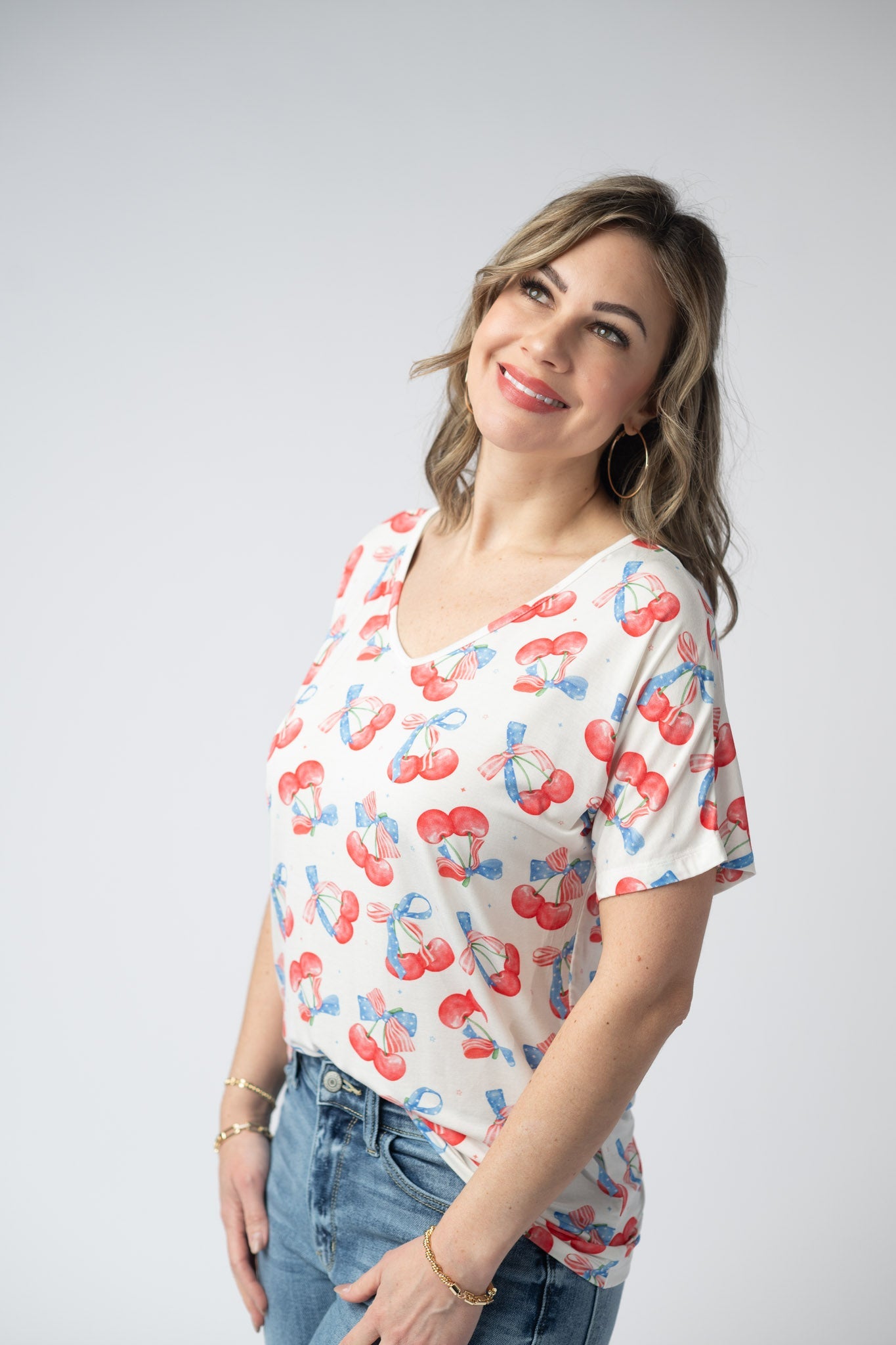 Chloe Cozy Top - Patriotic Cherries