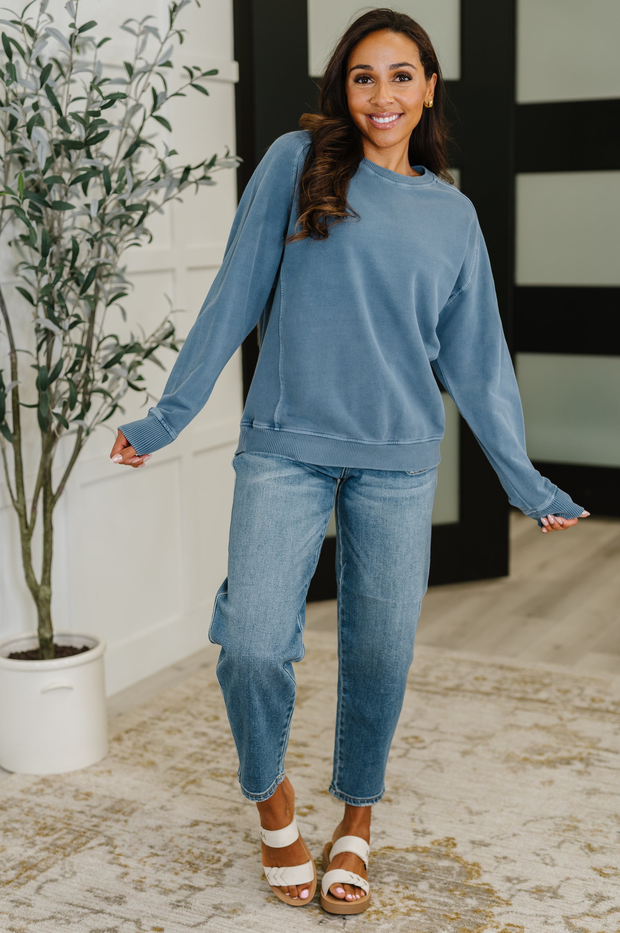 Daily Ease Mineral Wash Pullover in Dusty Blue