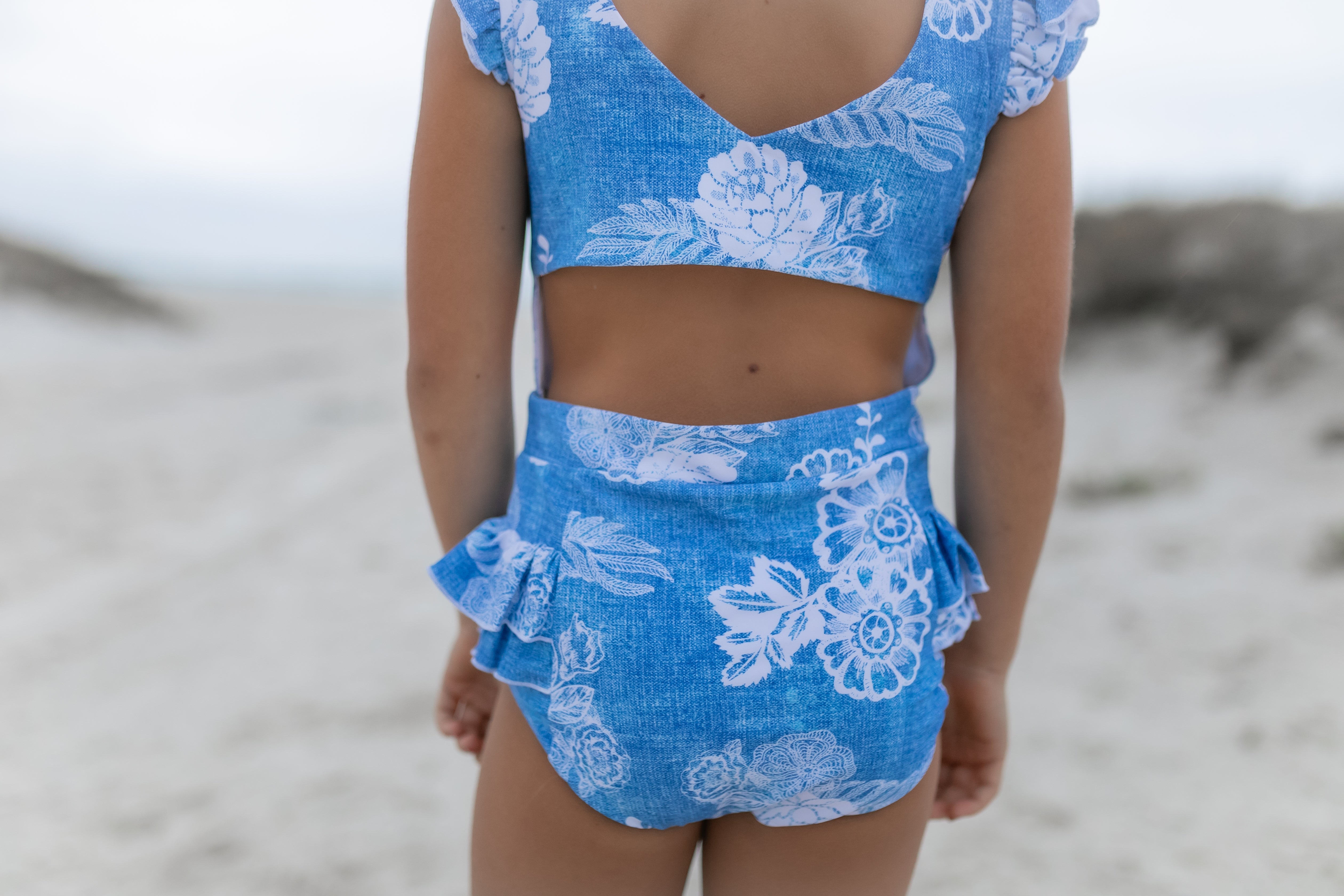 Denim Floral One Piece Swimsuit