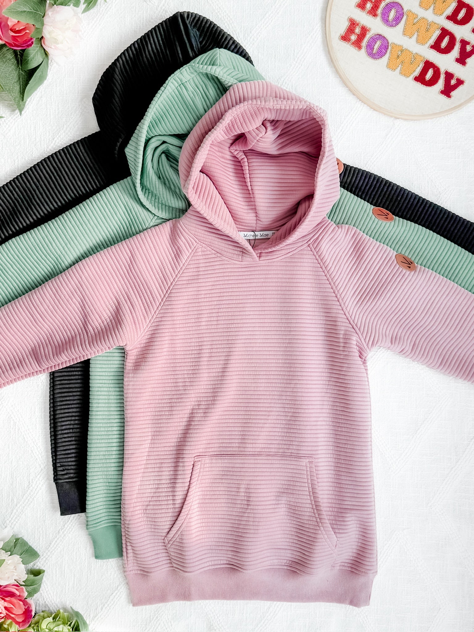 Tatum Textured Pullover Hoodie - Rose