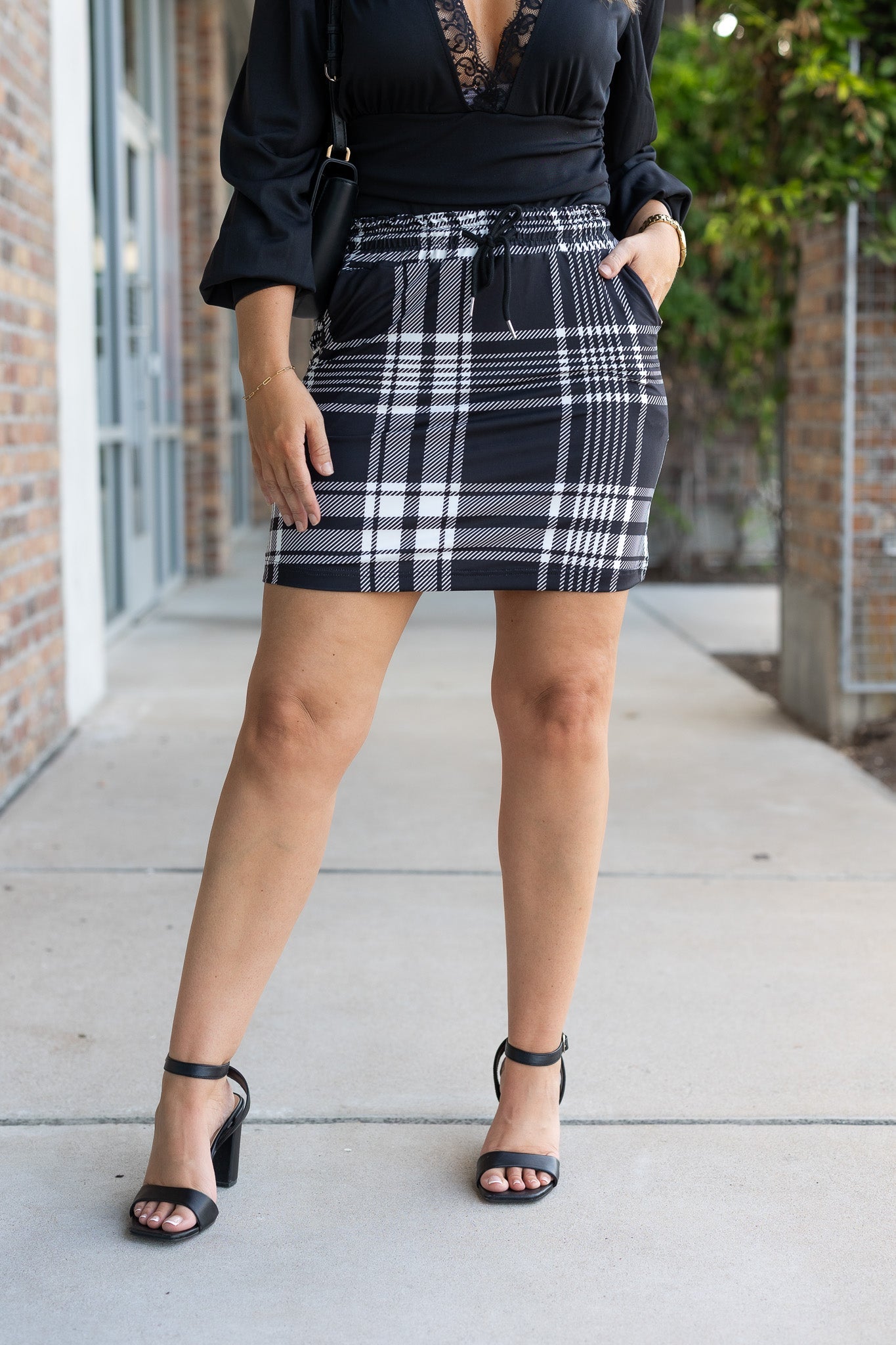 PreOrder | The Amelia - Black And White Plaid Jogger Skirt