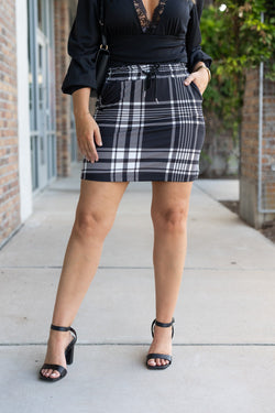 PreOrder | The Amelia - Black And White Plaid Jogger Skirt