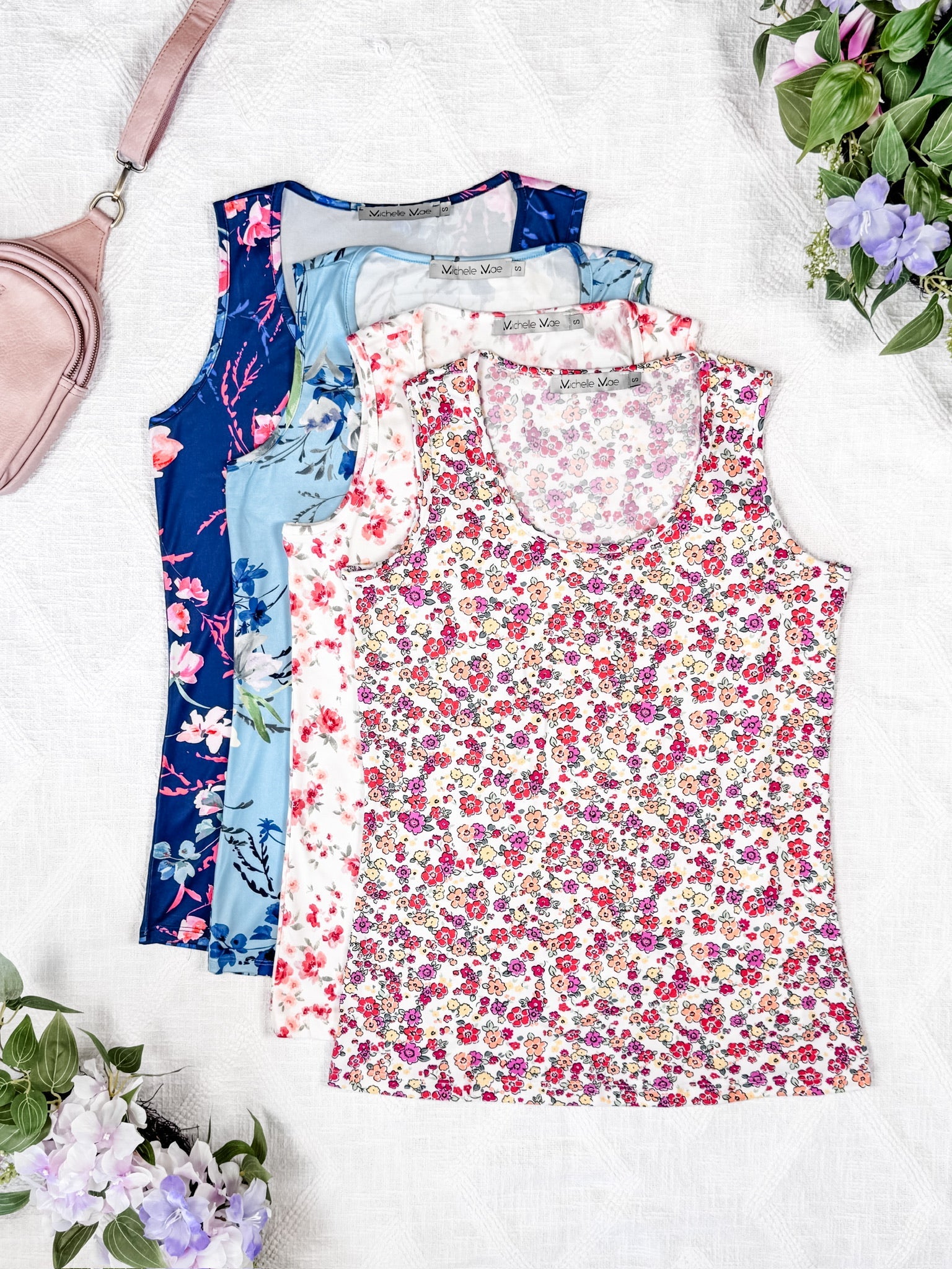 Luxe Crew Tank - Navy Floral Bliss