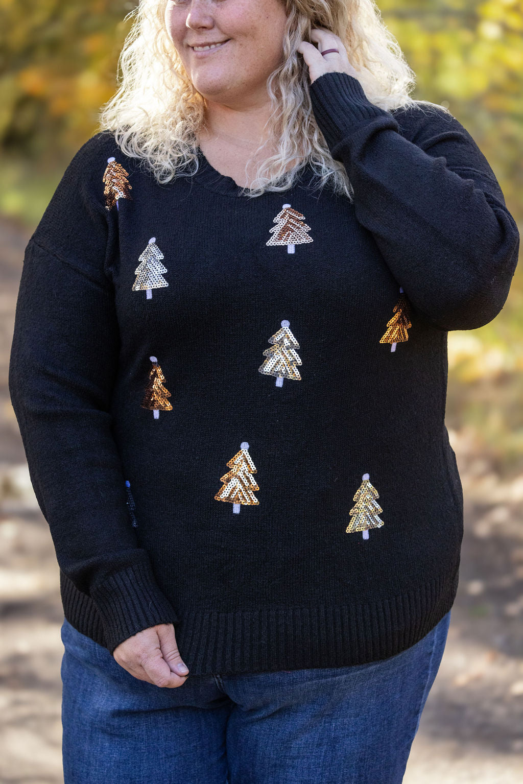 Holly Jolly Sweater - Gold + Silver Trees