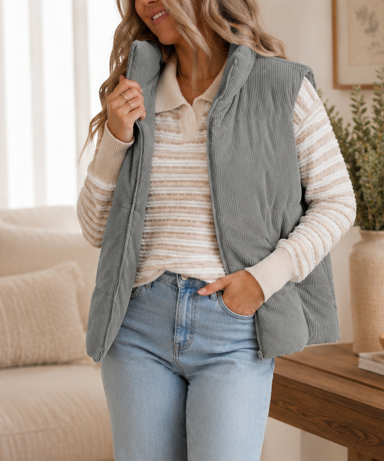 Corduroy Zip Up Puffer Vest WTW