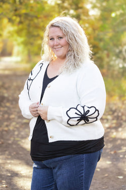 Black Floral Sweater Cardigan