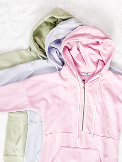 Vintage Wash HalfZip Hoodies - Light Periwinkle