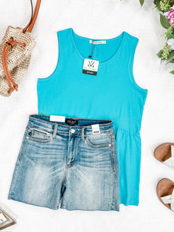 Renee Ruffle Tank - Ocean Blue