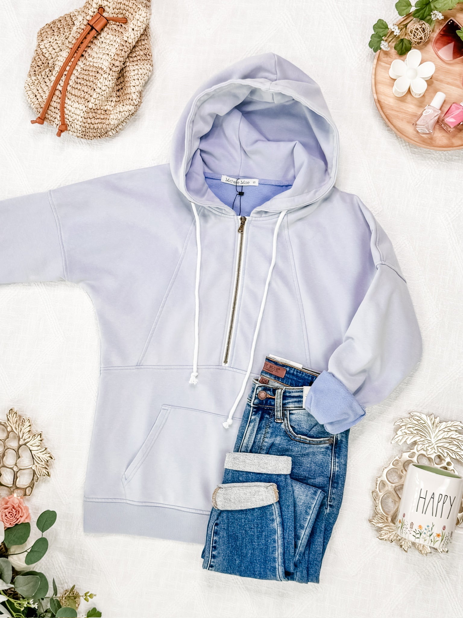 Vintage Wash HalfZip Hoodies - Light Periwinkle