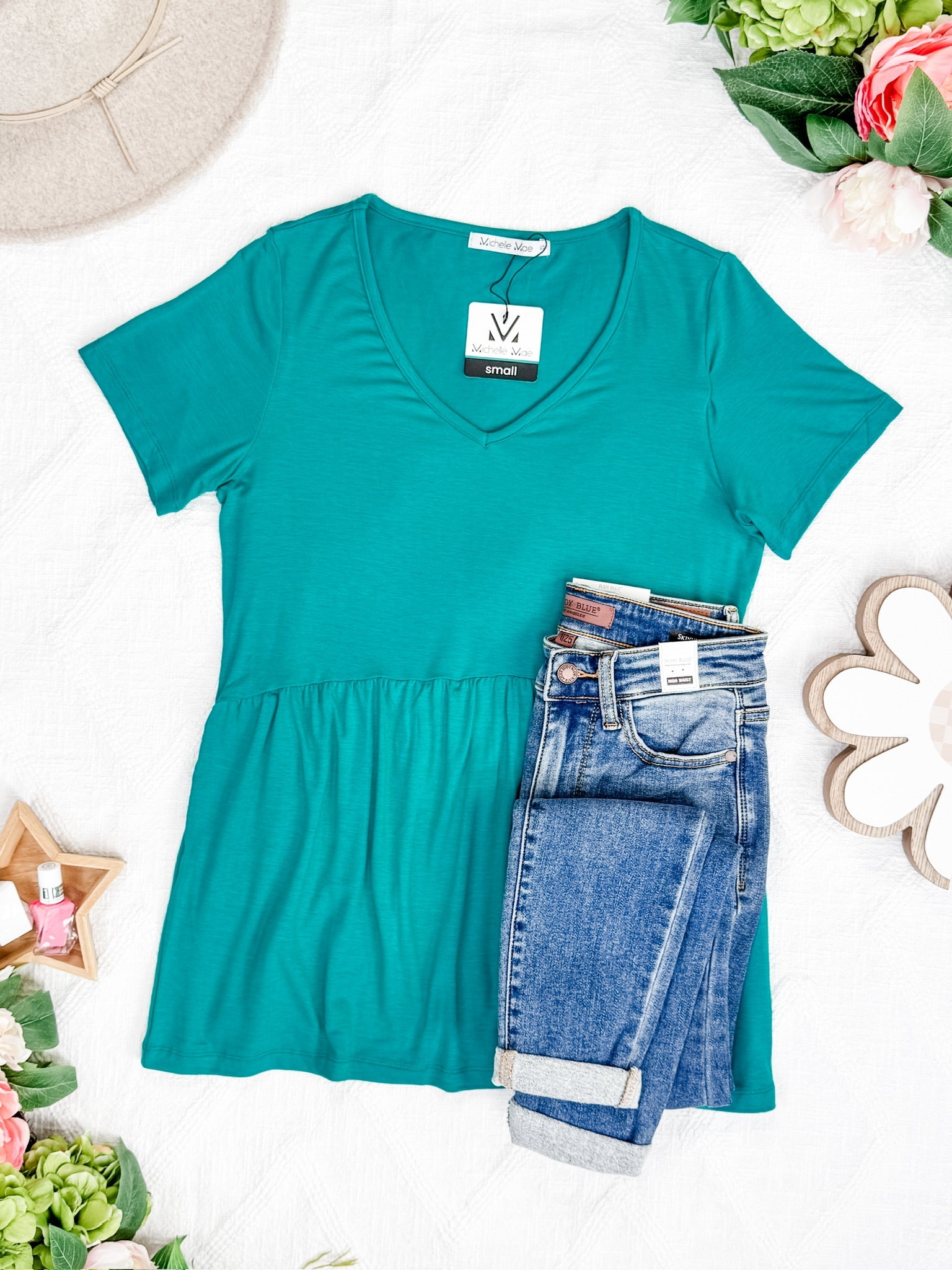 Sarah Ruffle Short Sleeve - Teal