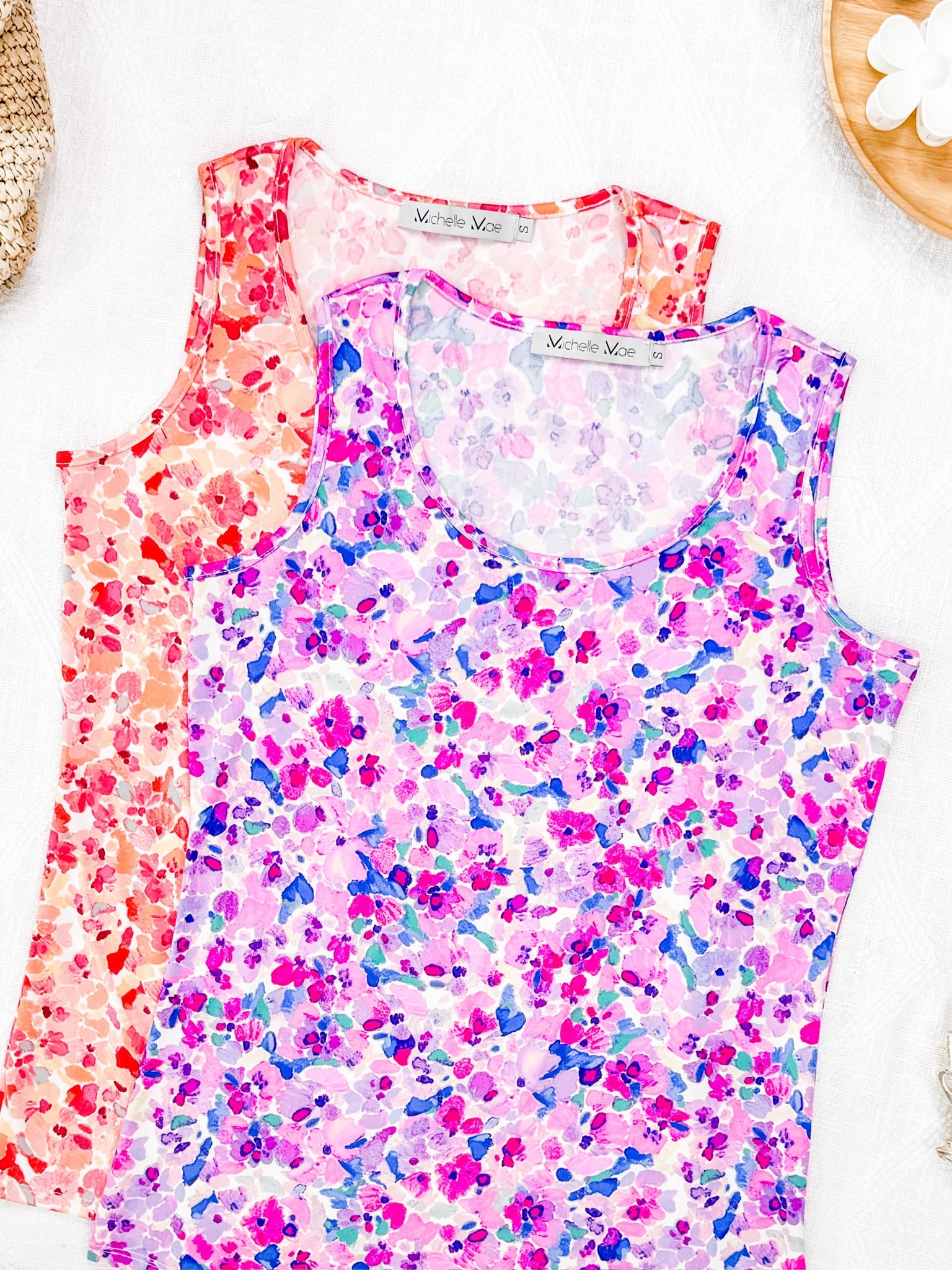 Luxe Crew Tank - Peach Floral Abstract