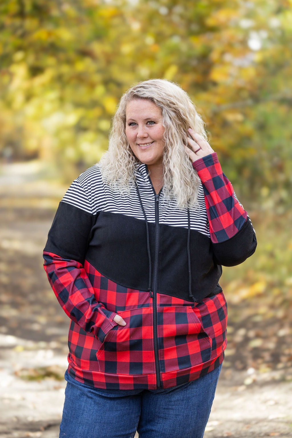 Colorblock Fullzip - Plaid and Stripes