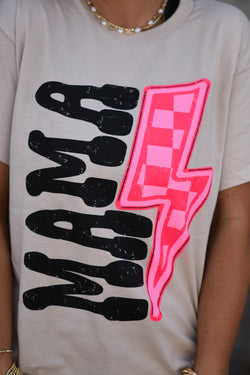 Mama Checkered Bolt Tee