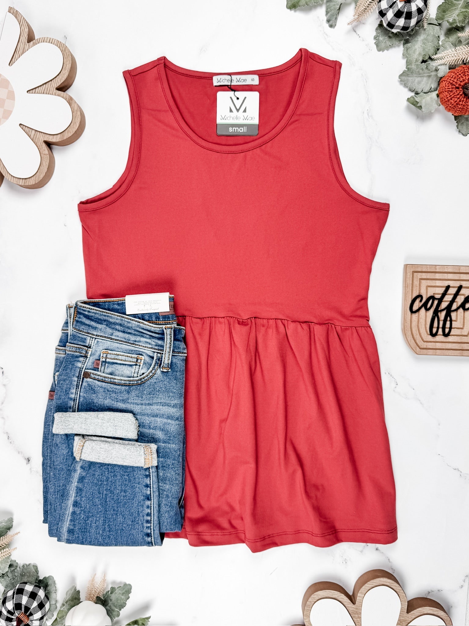 Renee Ruffle Tank - Brick