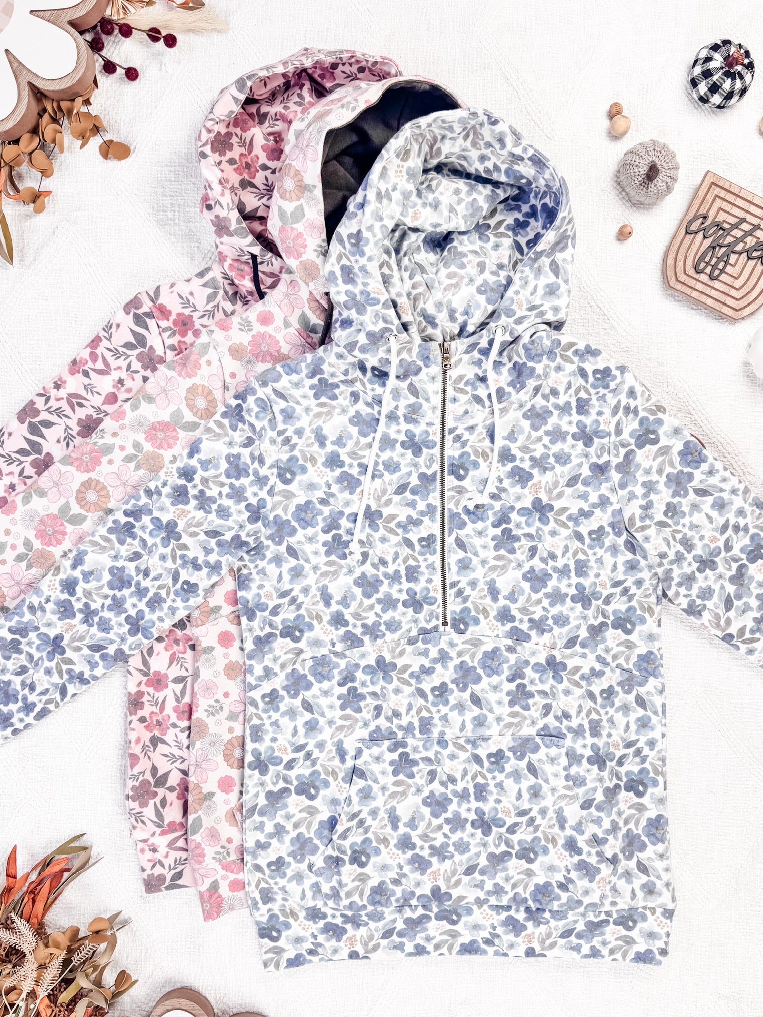 HalfZip Hoodie - Blue Floral