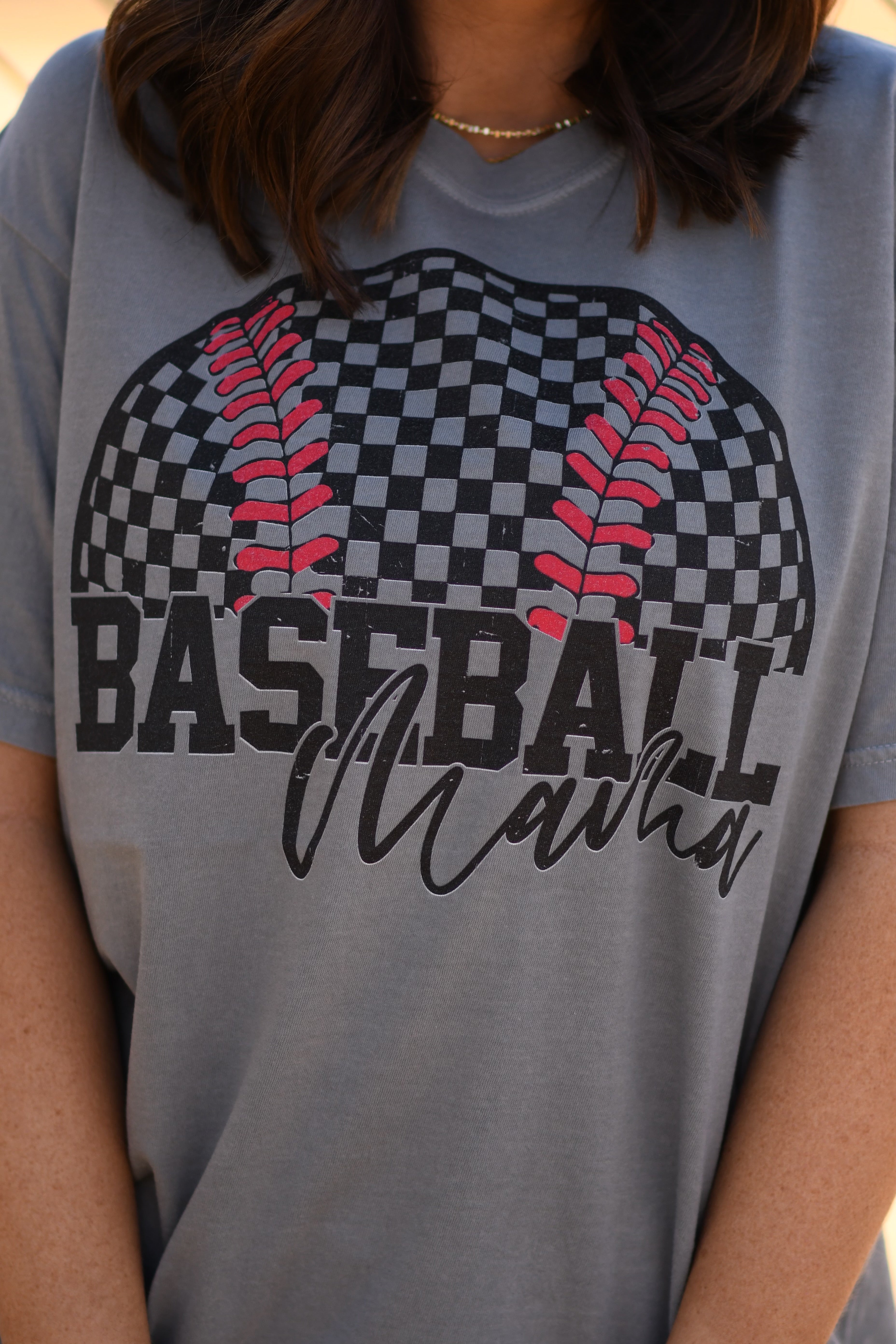 Checkered Baseball Mama Tee