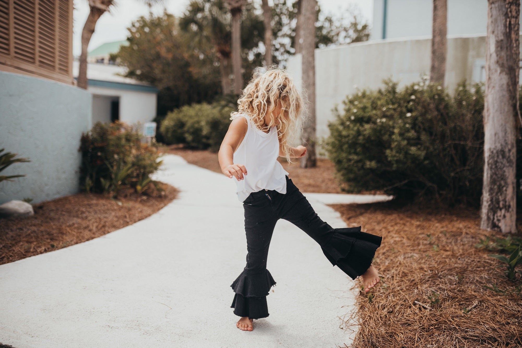 Double Ruffle Jeans Black Denim Double Ruffle Pant