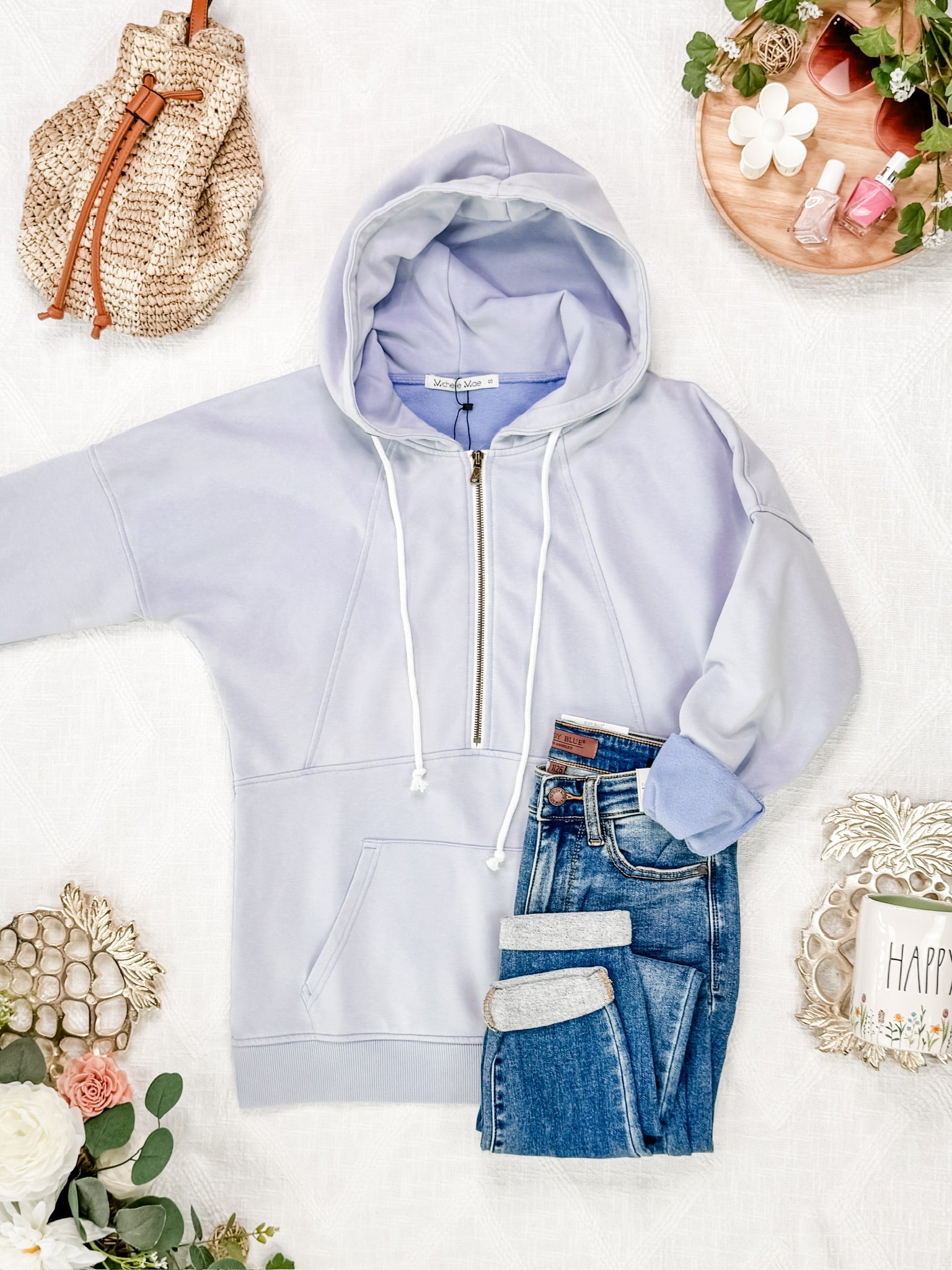 Vintage Wash HalfZip Hoodies - Light Periwinkle