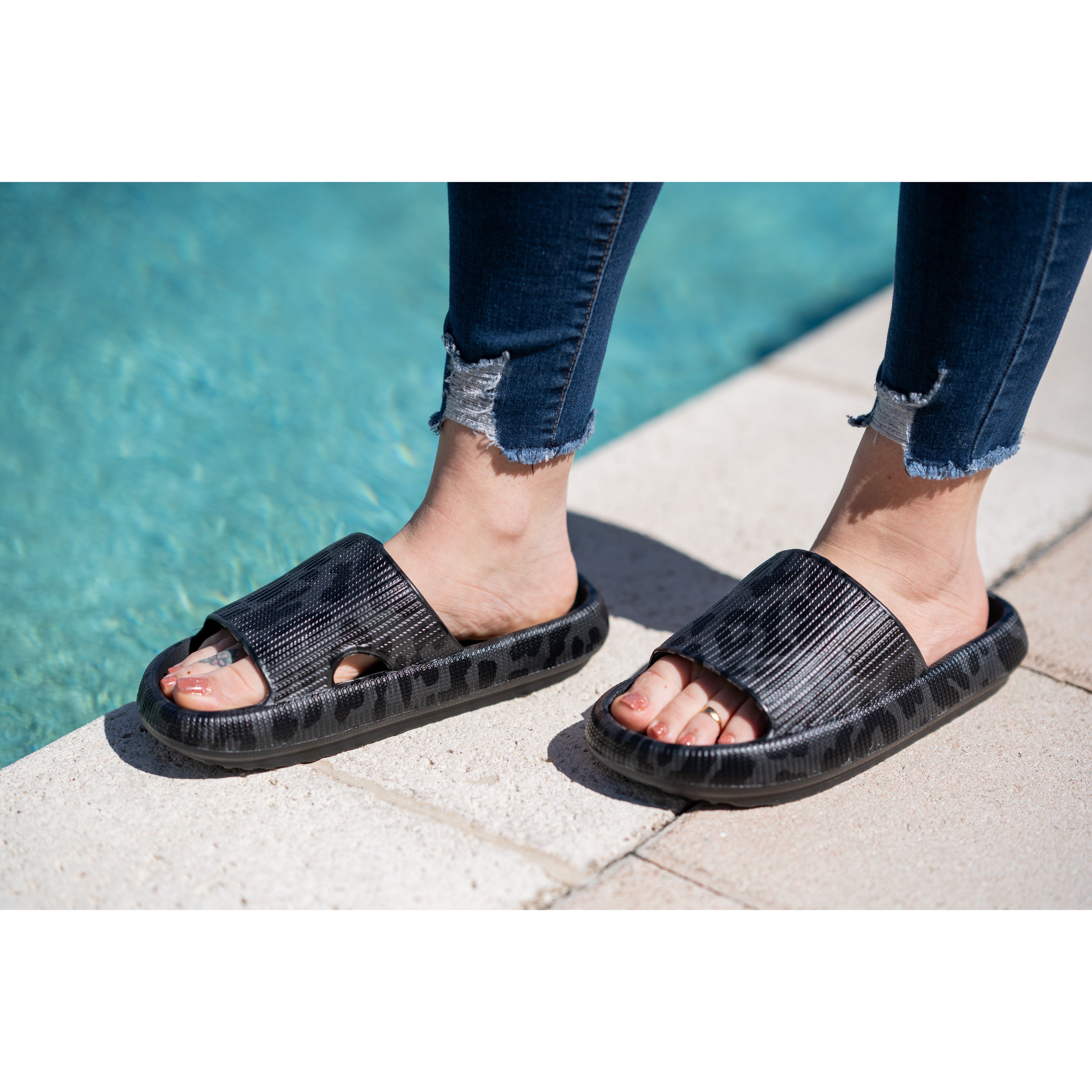 BLACK LEOPARD  Insanely Comfy -Beach or Casual Slides*