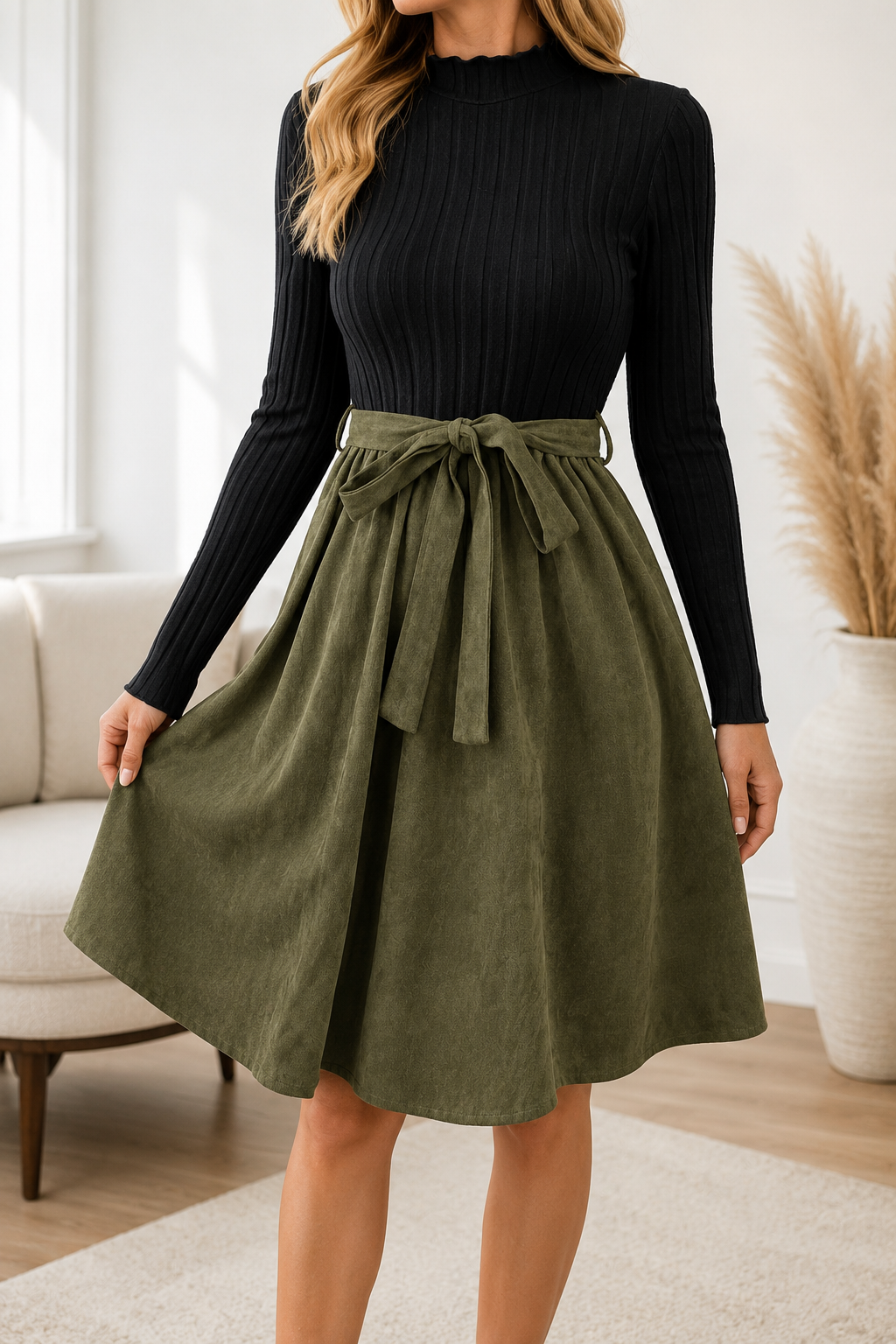 Black Ribbed Flare Dress WTW