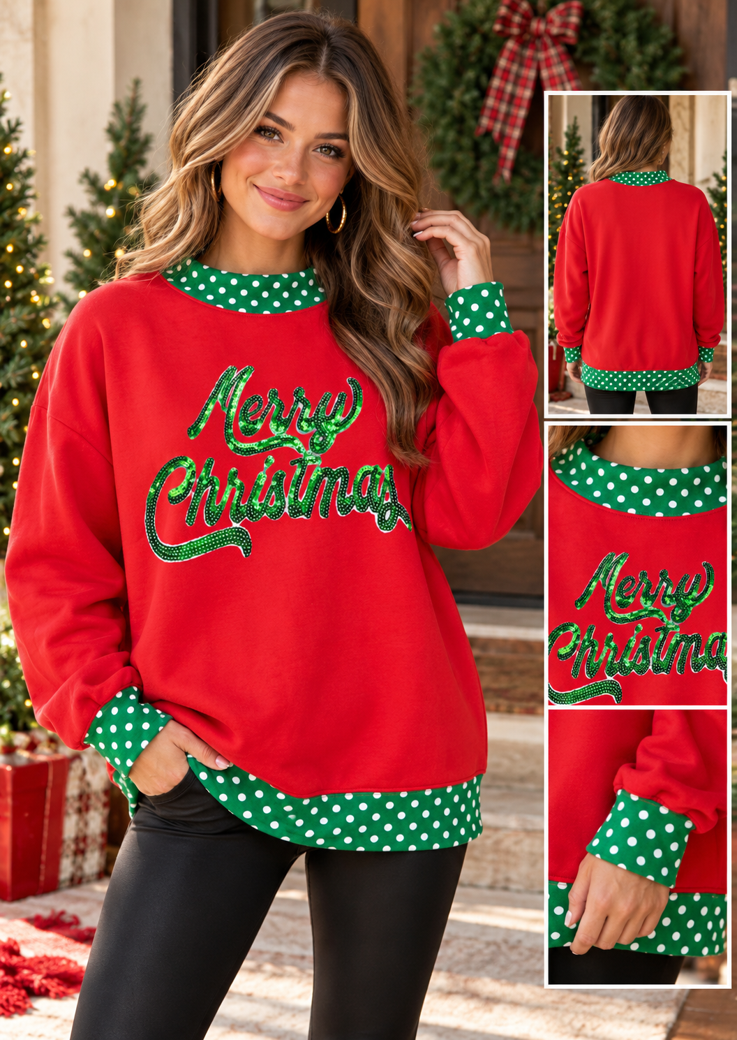 Merry Christmas Sequin Polka Dot Mock Neck WTW