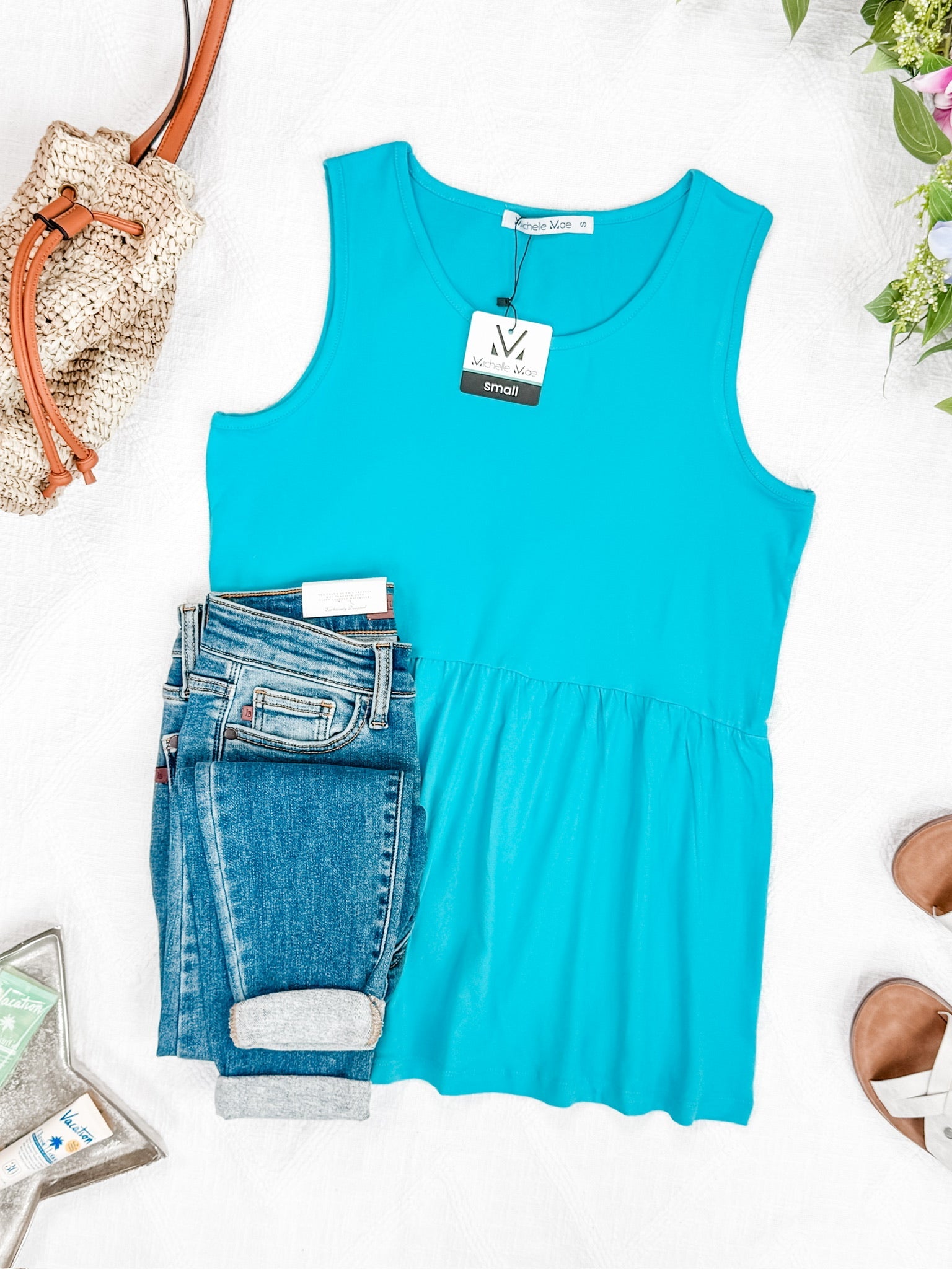 Renee Ruffle Tank - Ocean Blue