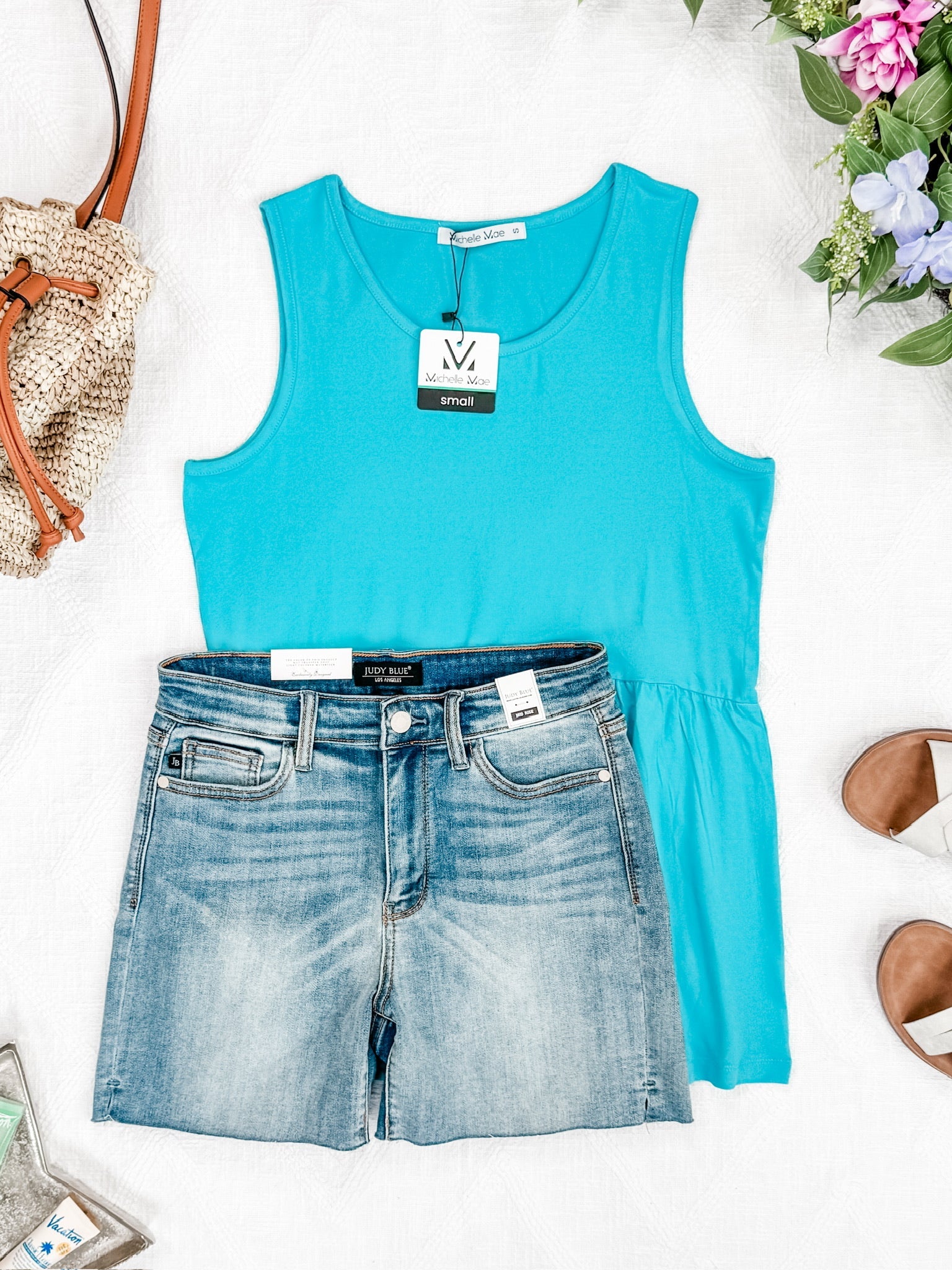 Renee Ruffle Tank - Ocean Blue